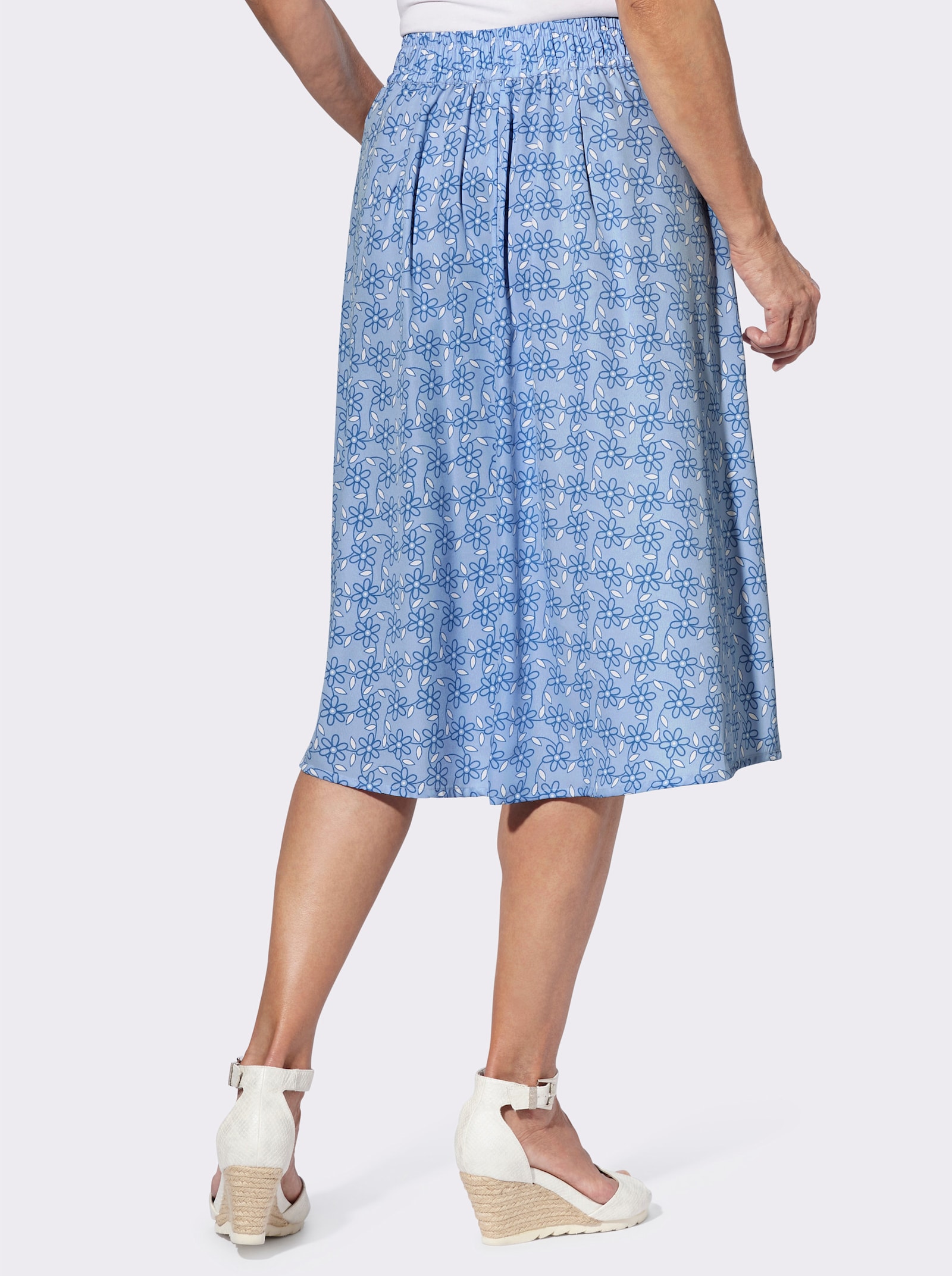 Schlupfrock in ausgestellter Form - mittelblau-ecru-bedruckt