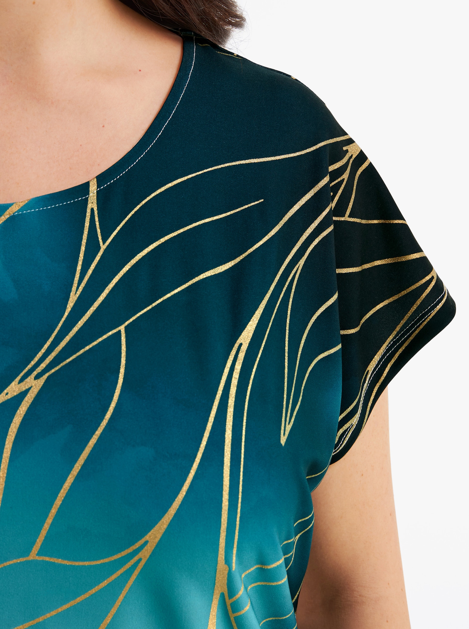 Print-Shirt mit Foliendruck - petrol-goldfarben-bedruckt