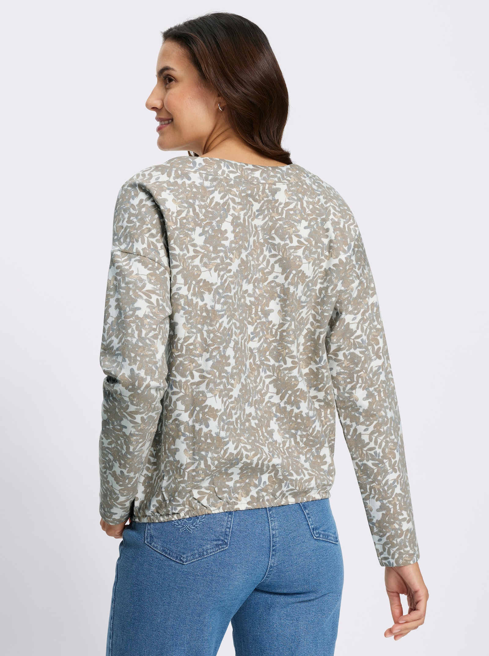 Print-Shirt mit elastischem Saum - sesam-grau-bedruckt