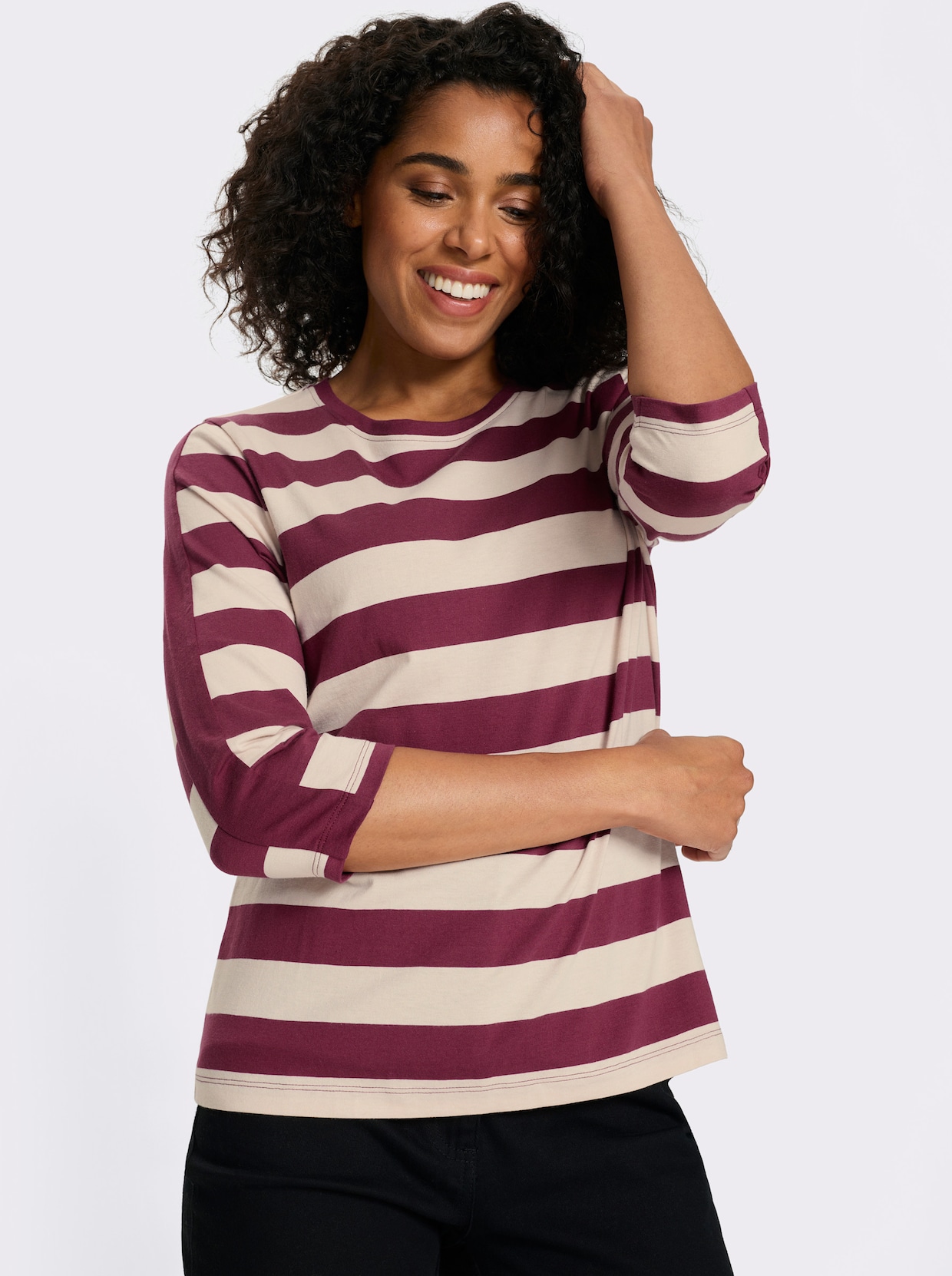 3/4-Arm-Shirt mit garngefärbten Streifen - bordeaux-elfenbein-gestreift