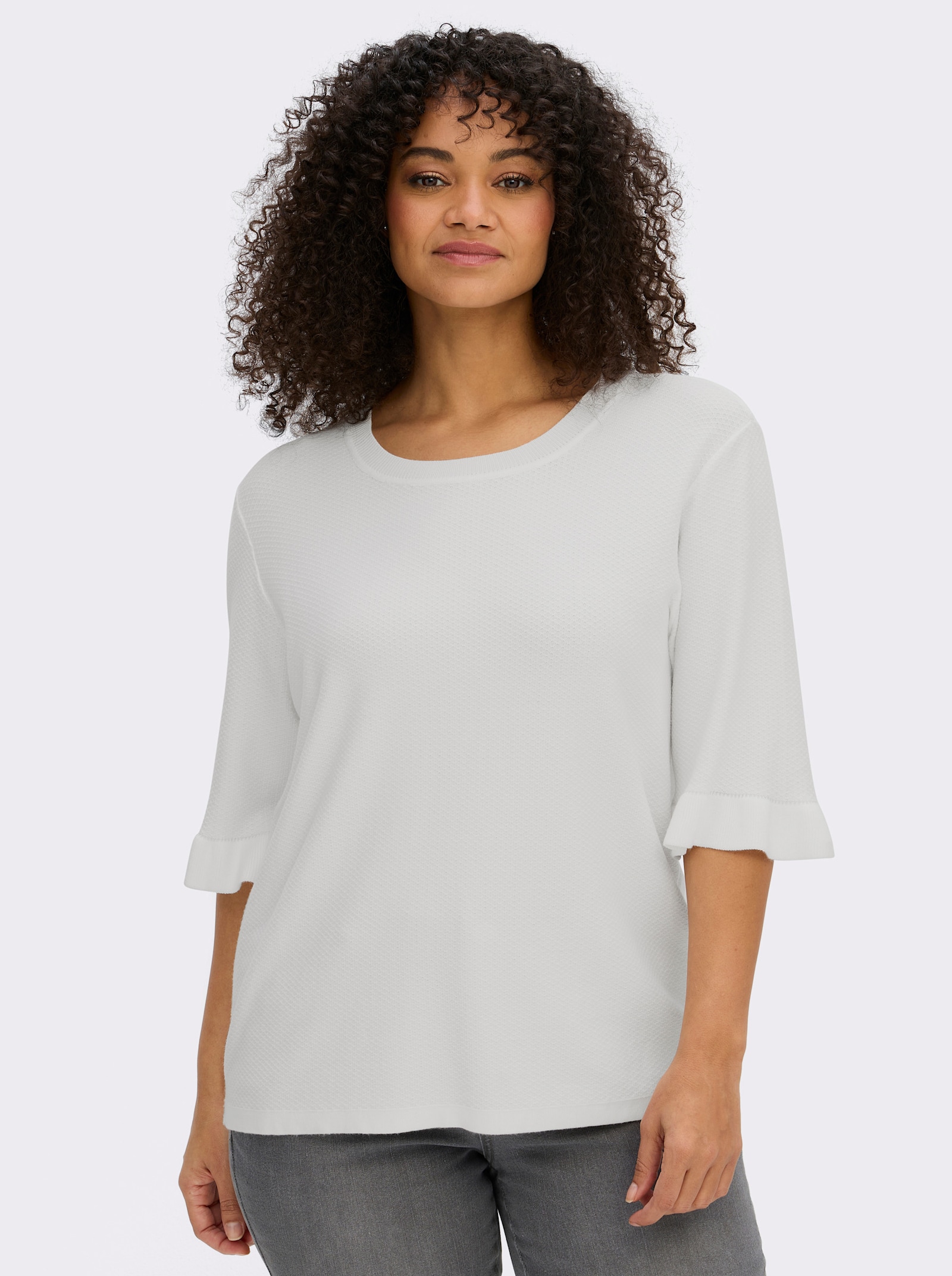 sheego Ajourpullover mit Volantärmeln - ecru