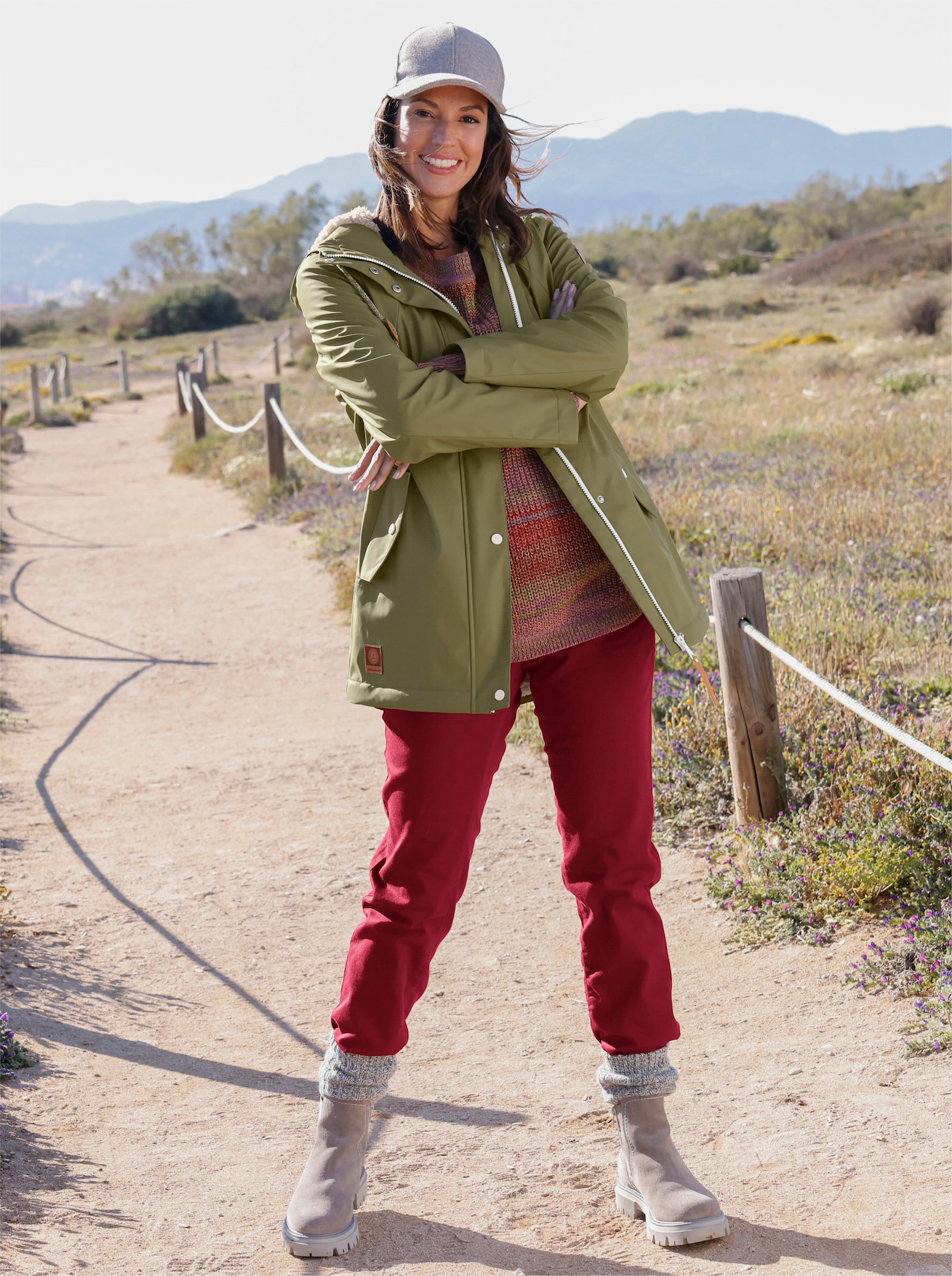 5-pocketjeans met geborduurde achterzakken - donkerrood