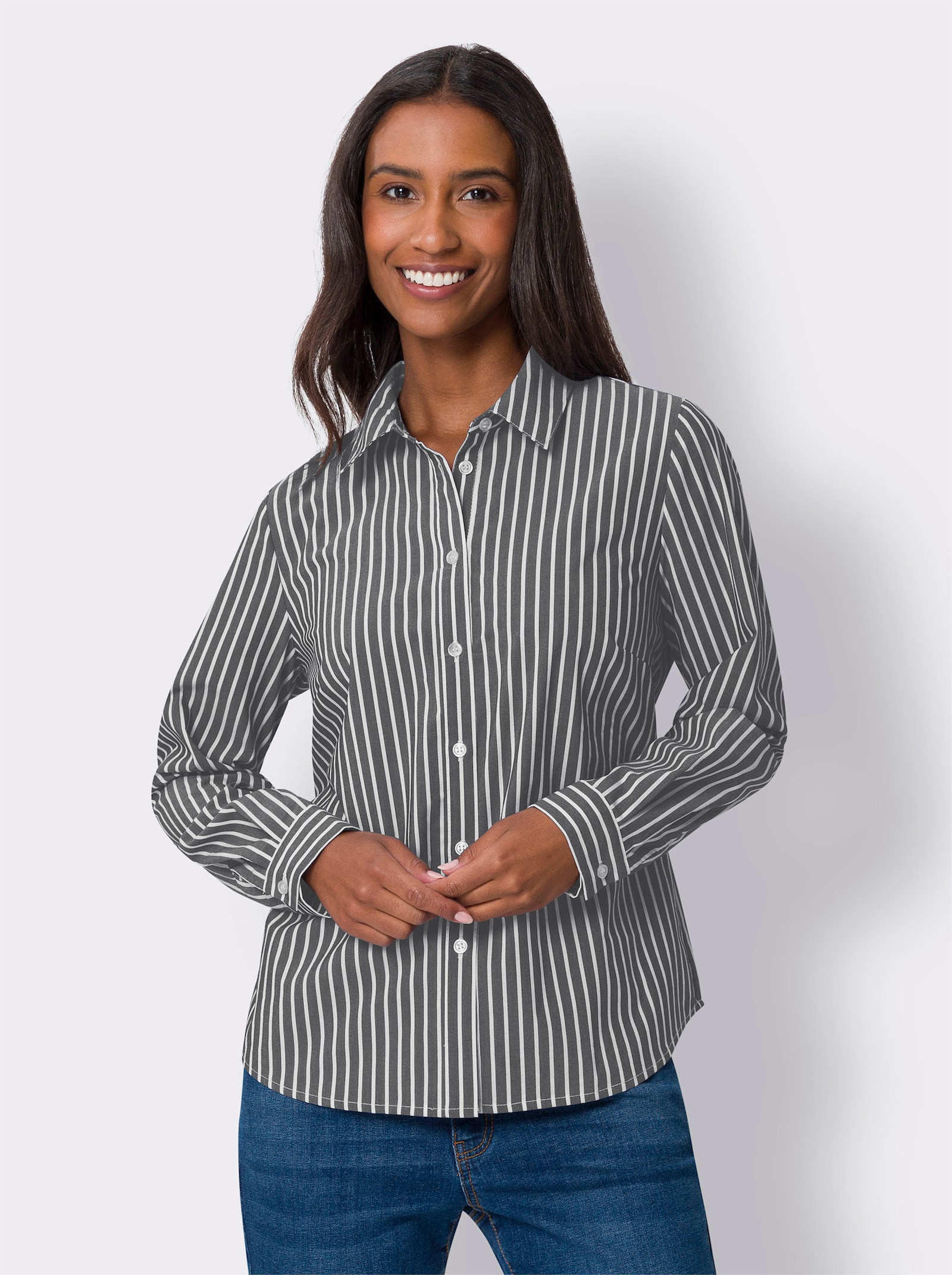 heine Hemdbluse mit Streifen - marine-weiss-gestreift