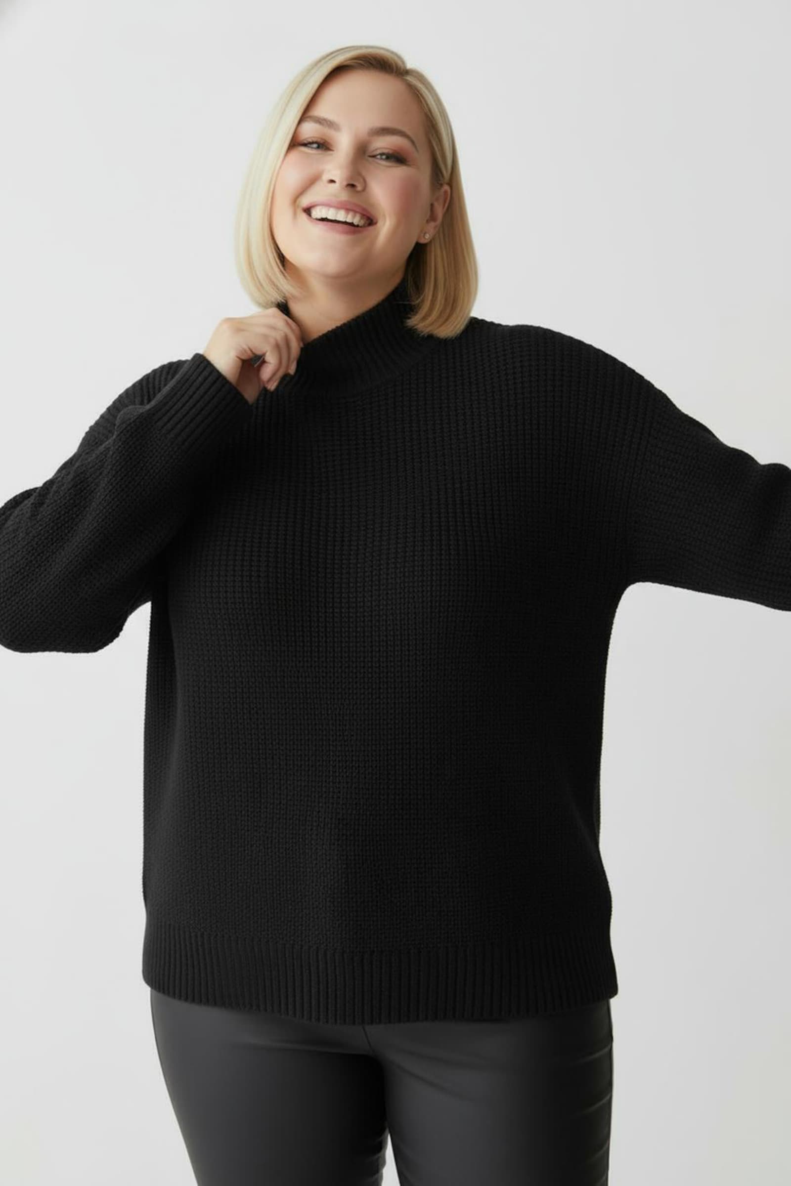 Stehkragenpullover mit Baumwolle - schwarz