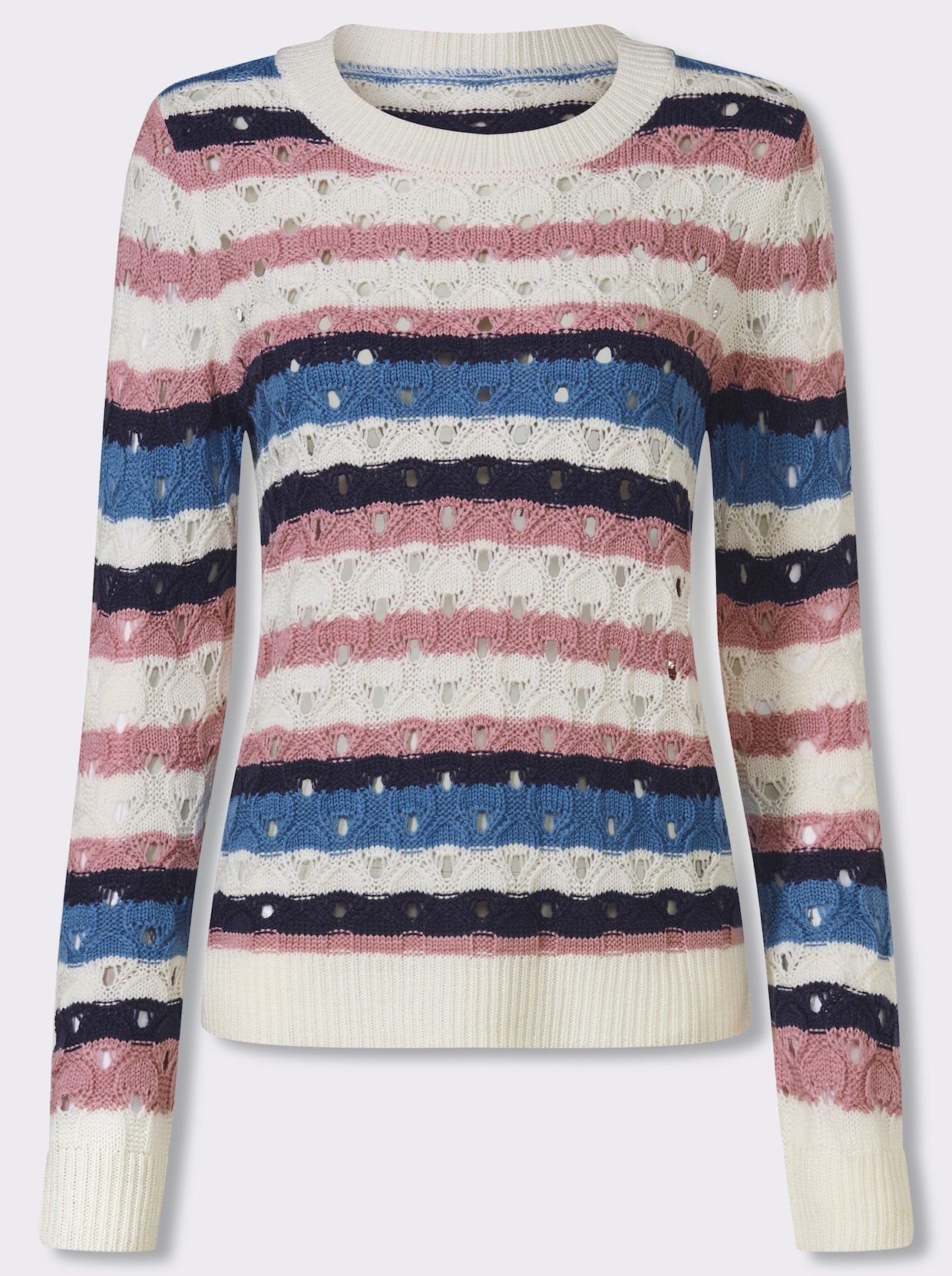 Ajourpullover mit Streifen-Muster - ecru-hortensie-gemustert