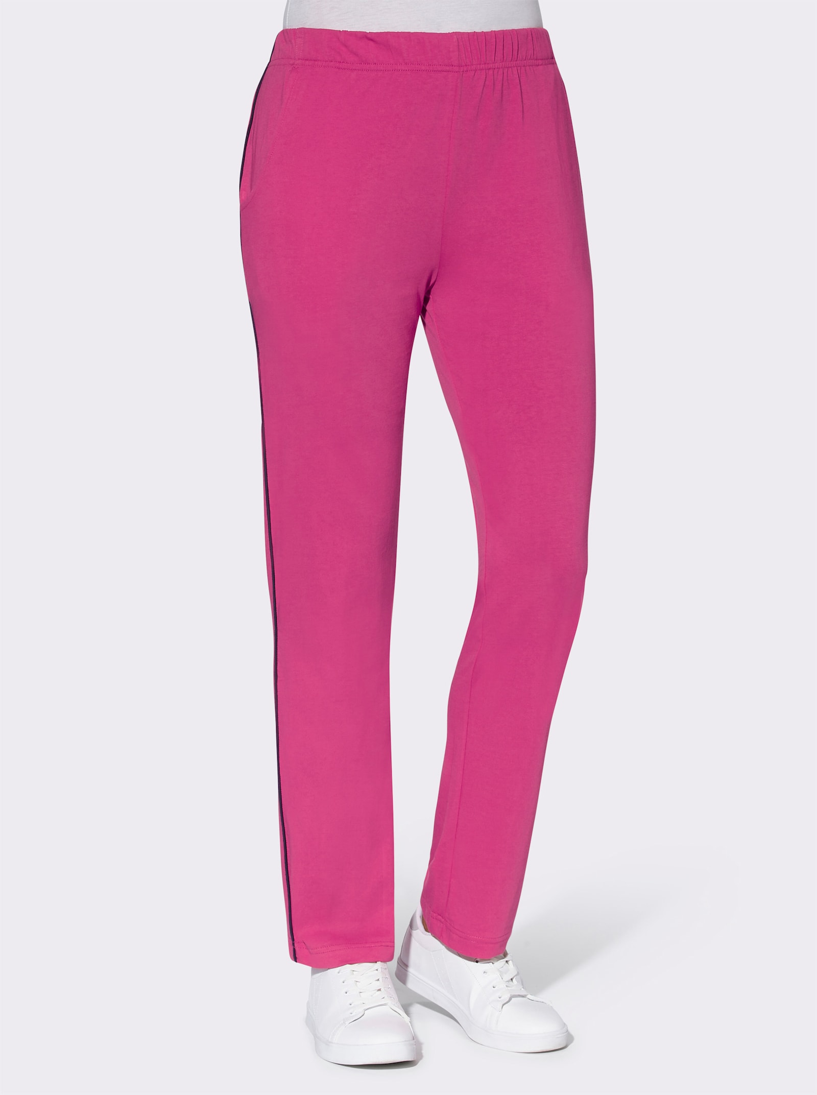 Kalhoty pro volný čas s kontrastními paspulkami - fuchsiová
