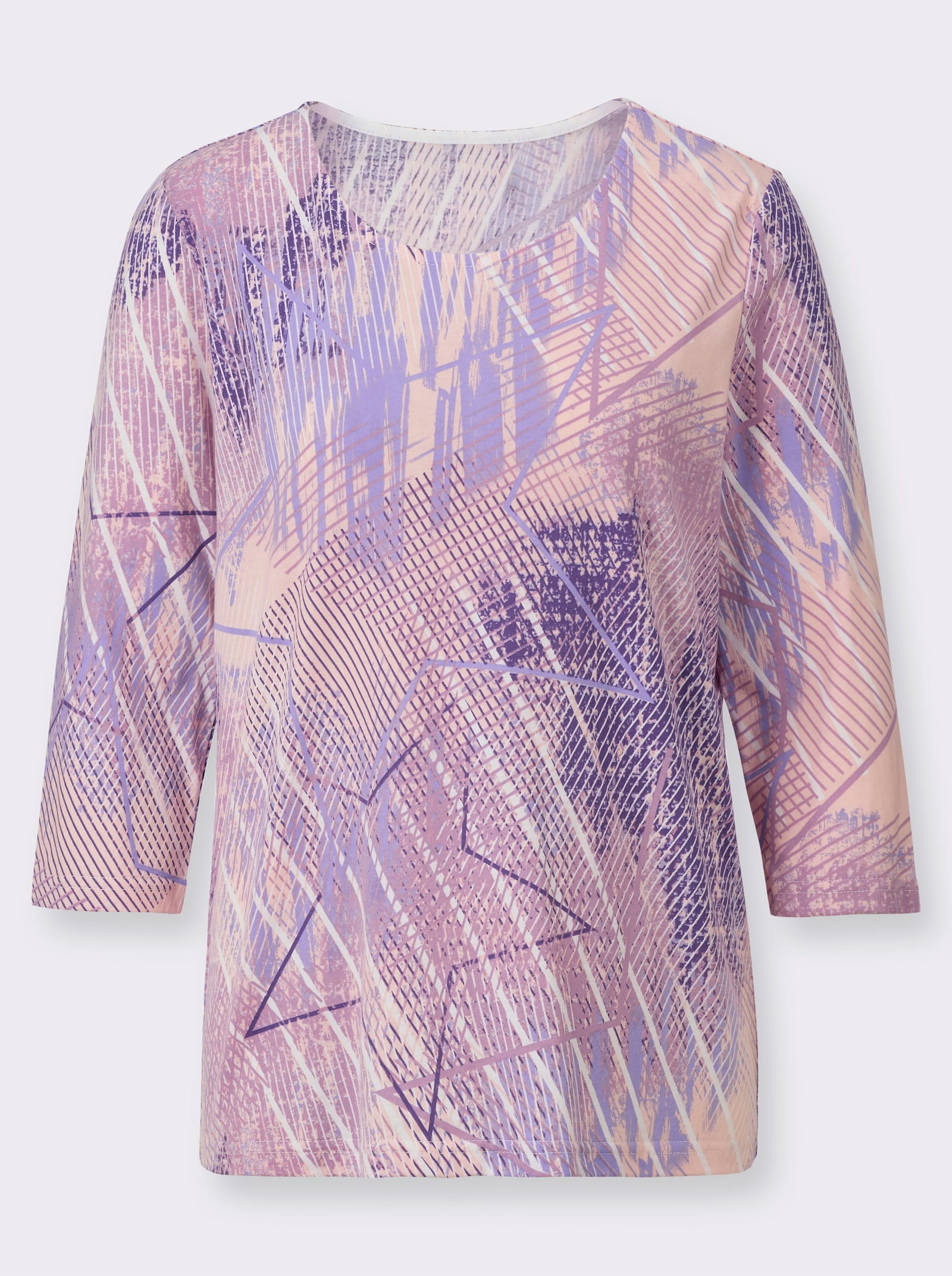 Shirt met 3/4-mouwen van puur katoen - lichtroze/lila bedrukt