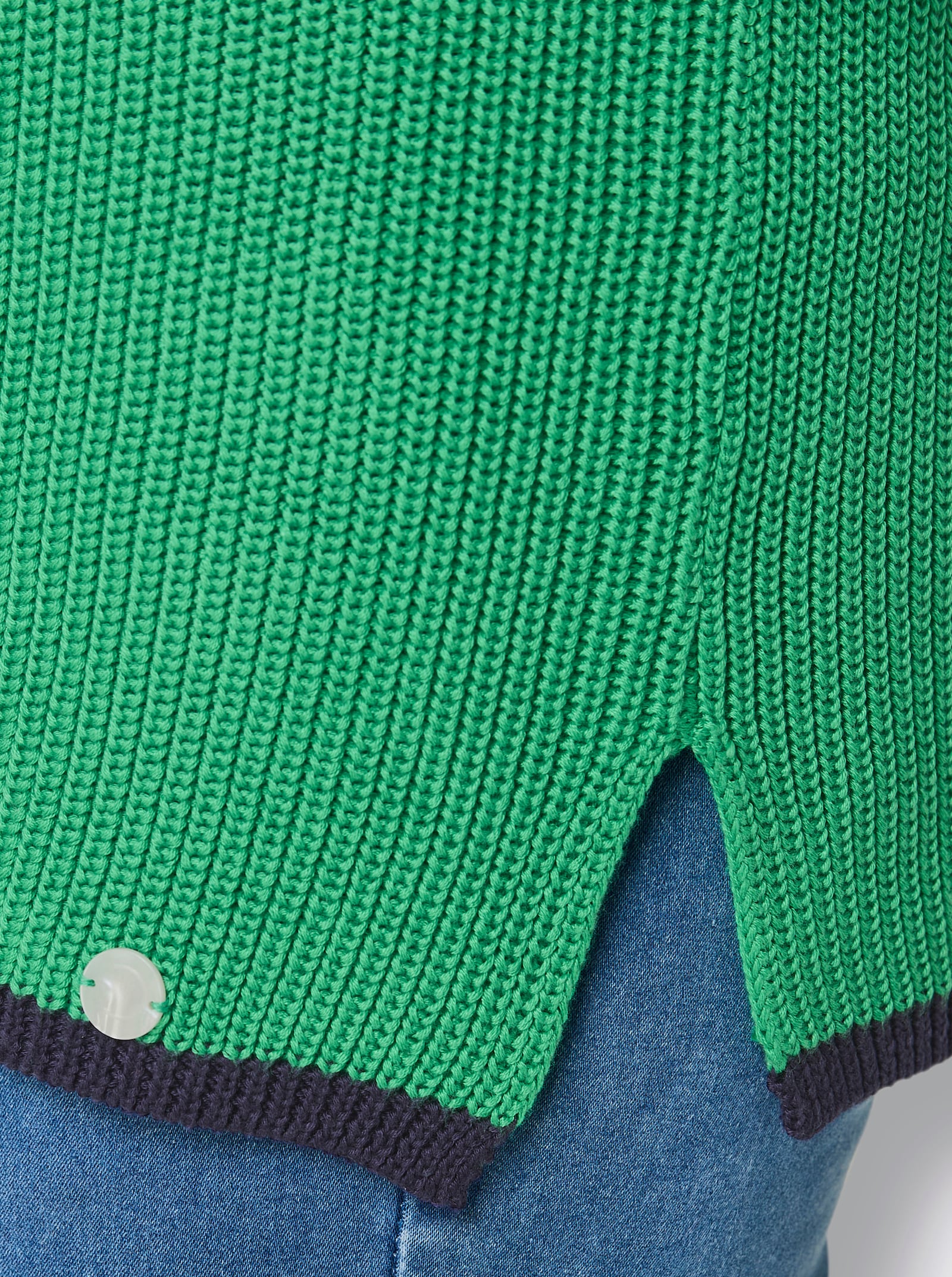 CREATION L PREMIUM Polopullover in Feinripp-Struktur - grasgrün