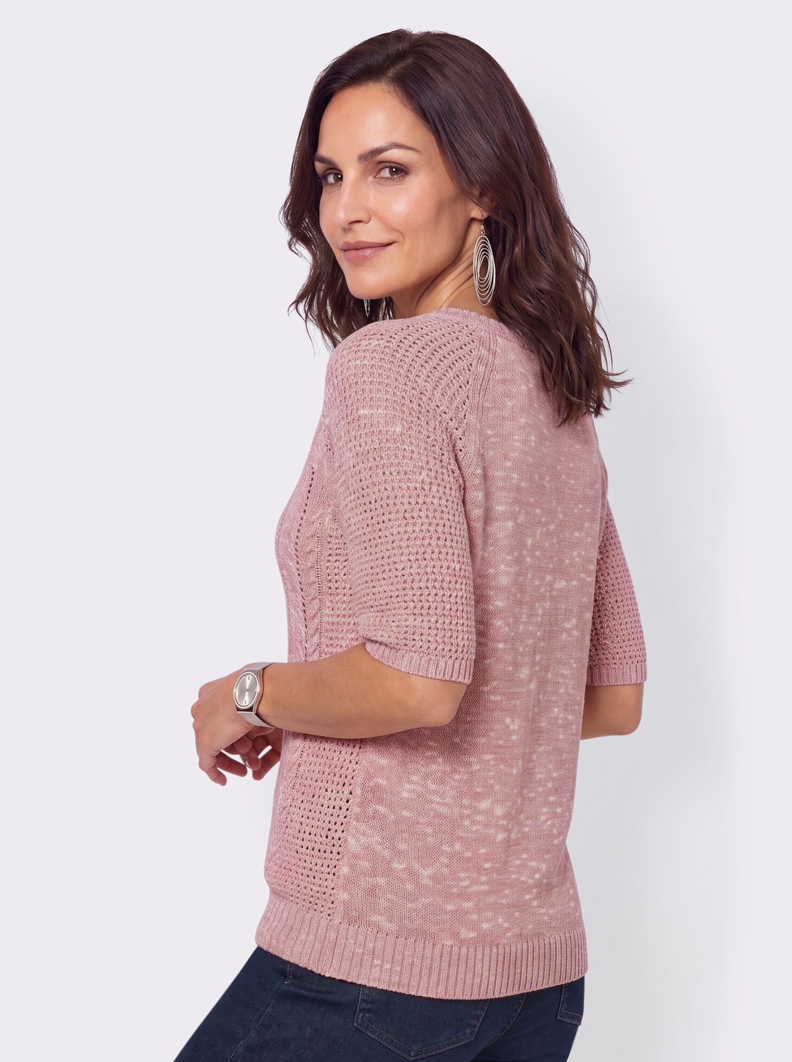 Kurzarmpullover im Strickmuster-Mix - hortensie-ecru-meliert