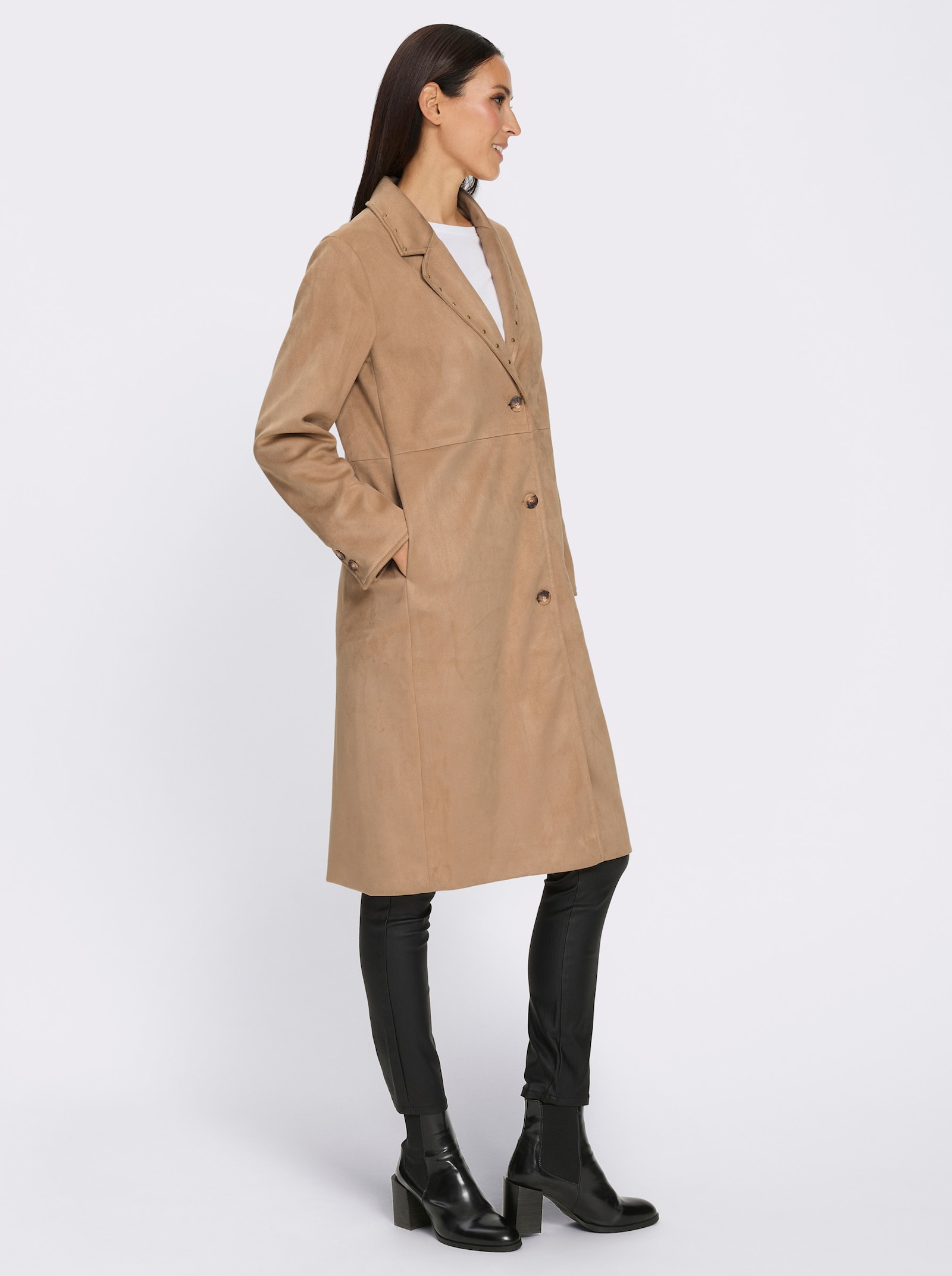 heine Lederimitatmantel mit Nieten-Verzierung - camel