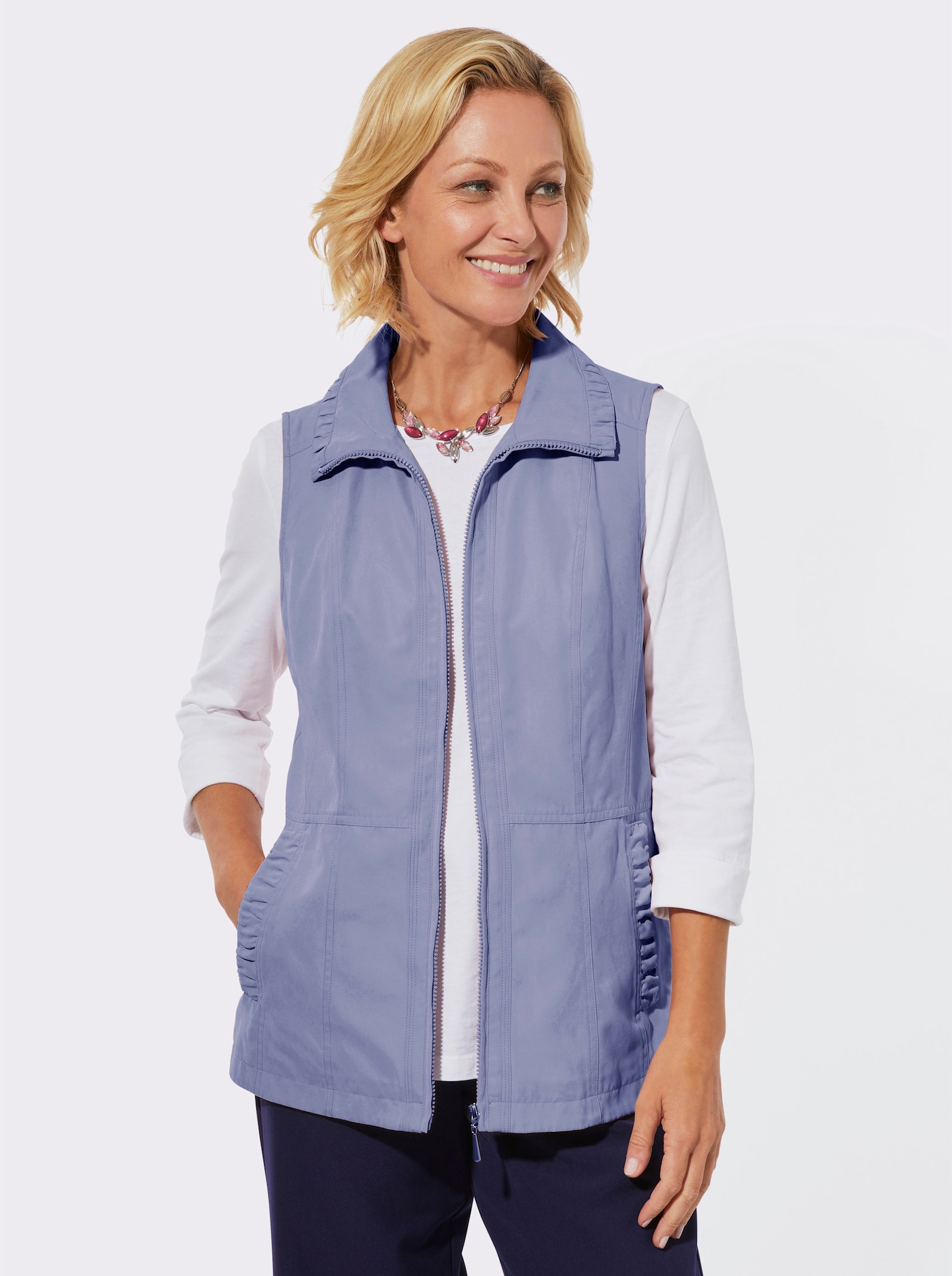 Gilet met rimpelingen - duivenblauw