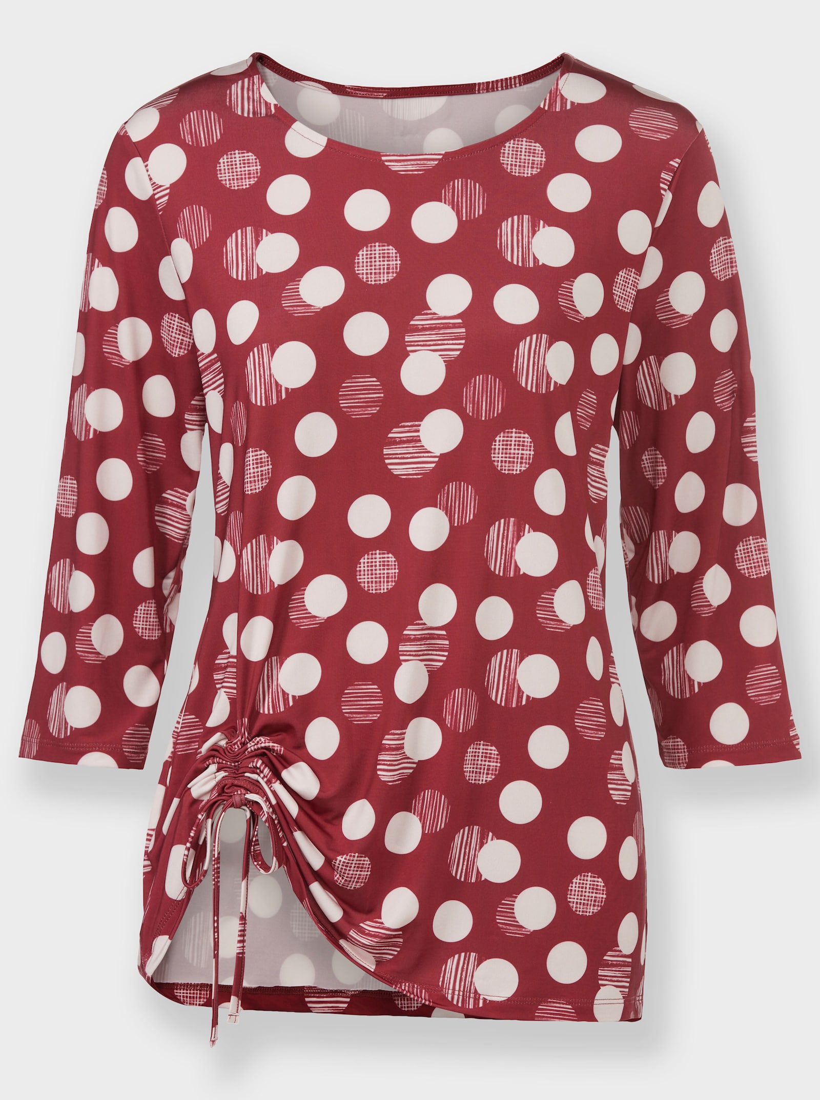 Shirt met ronde hals in stippendessin - donkerrood/lichtroze bedrukt