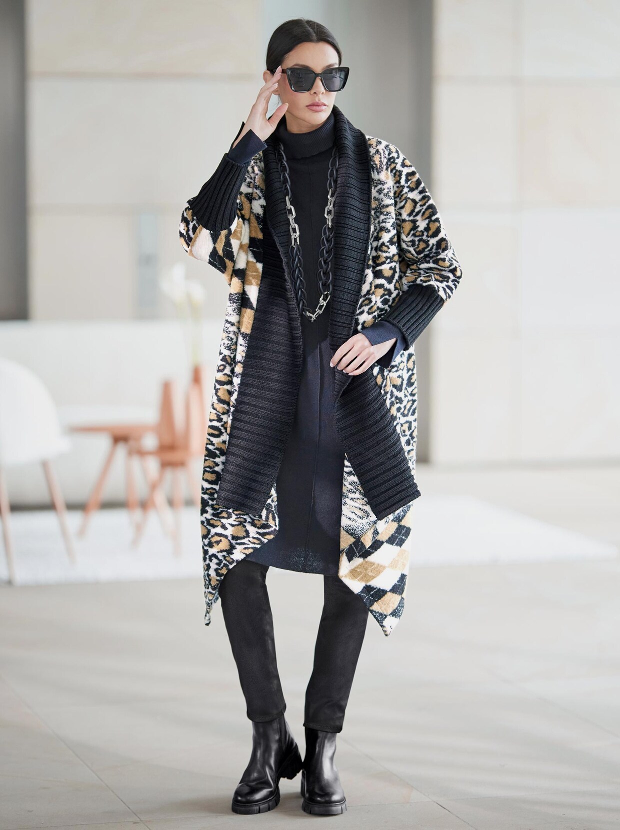 Rick Cardona Strickjacke - schwarz-camel-gemustert