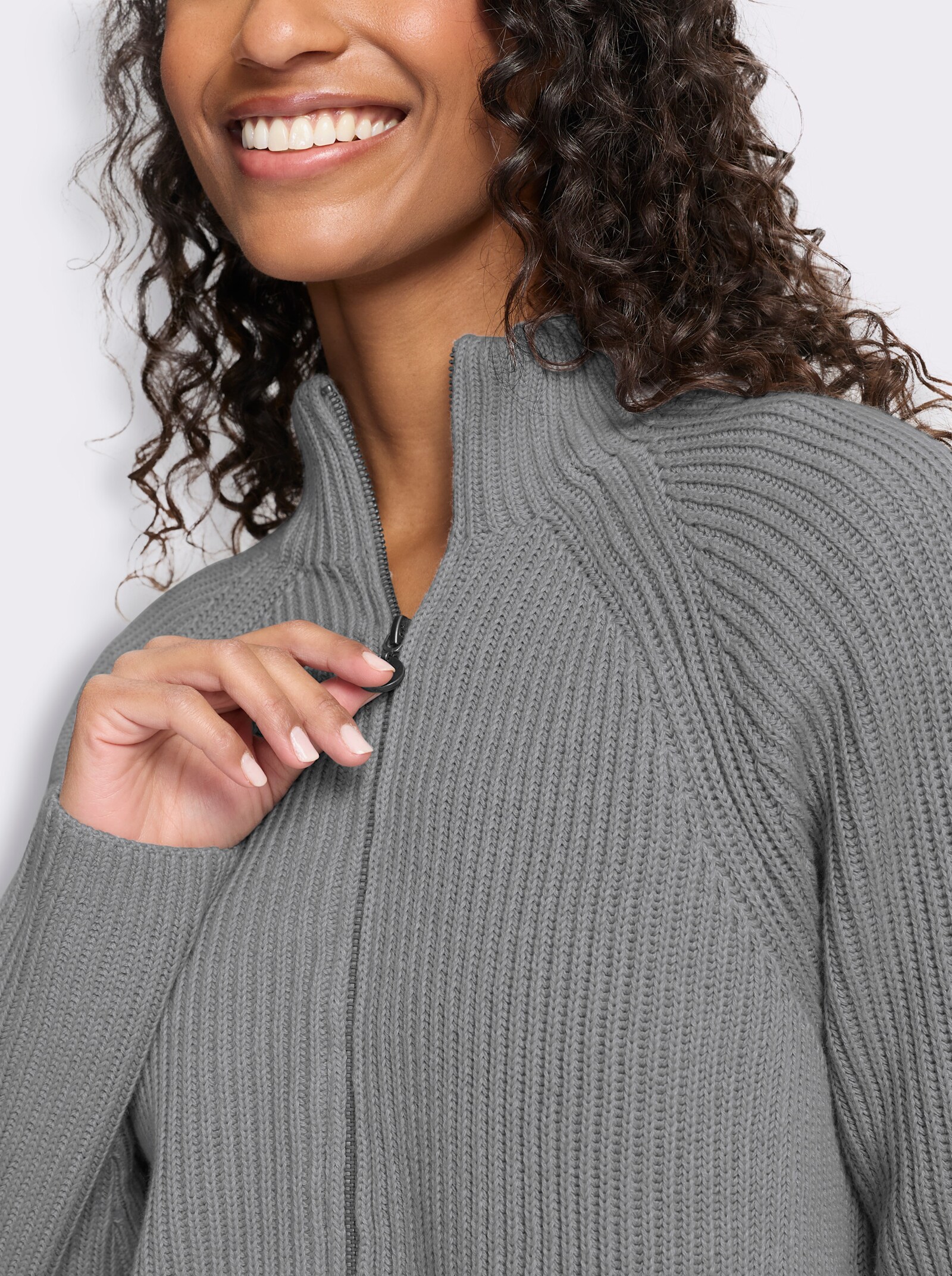heine Cardigan mit 2-Wege-Zipper - steingrau-meliert