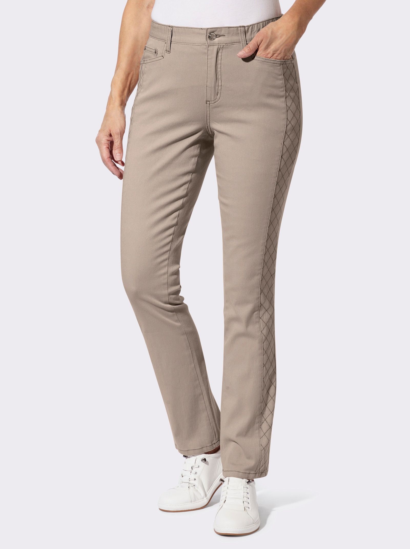 5-Pocket-Jeans mit Rauten-Steppung - sesam