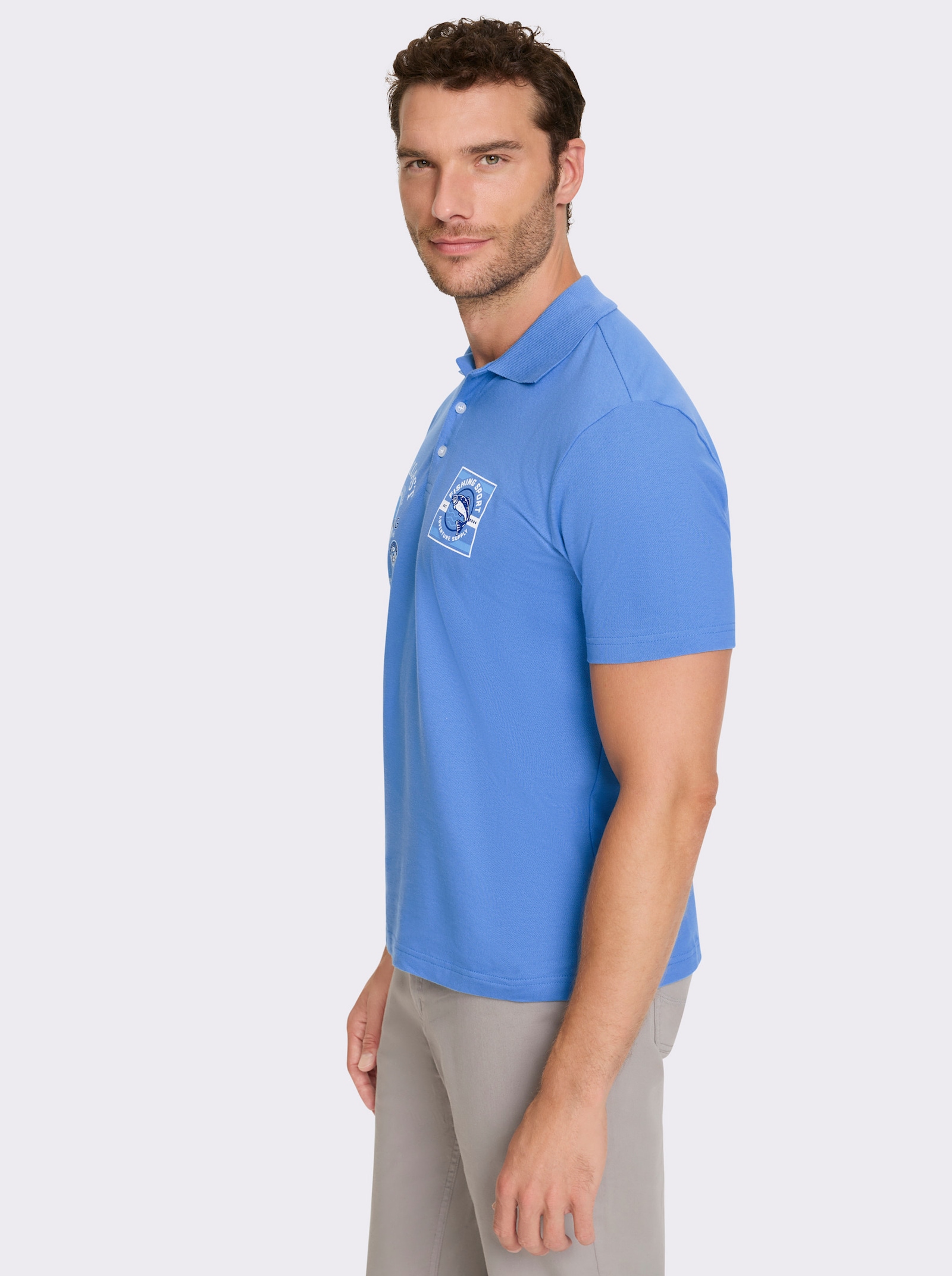 Catamaran Kurzarmshirt in Pikee-Qualität, Baumwolle - mittelblau