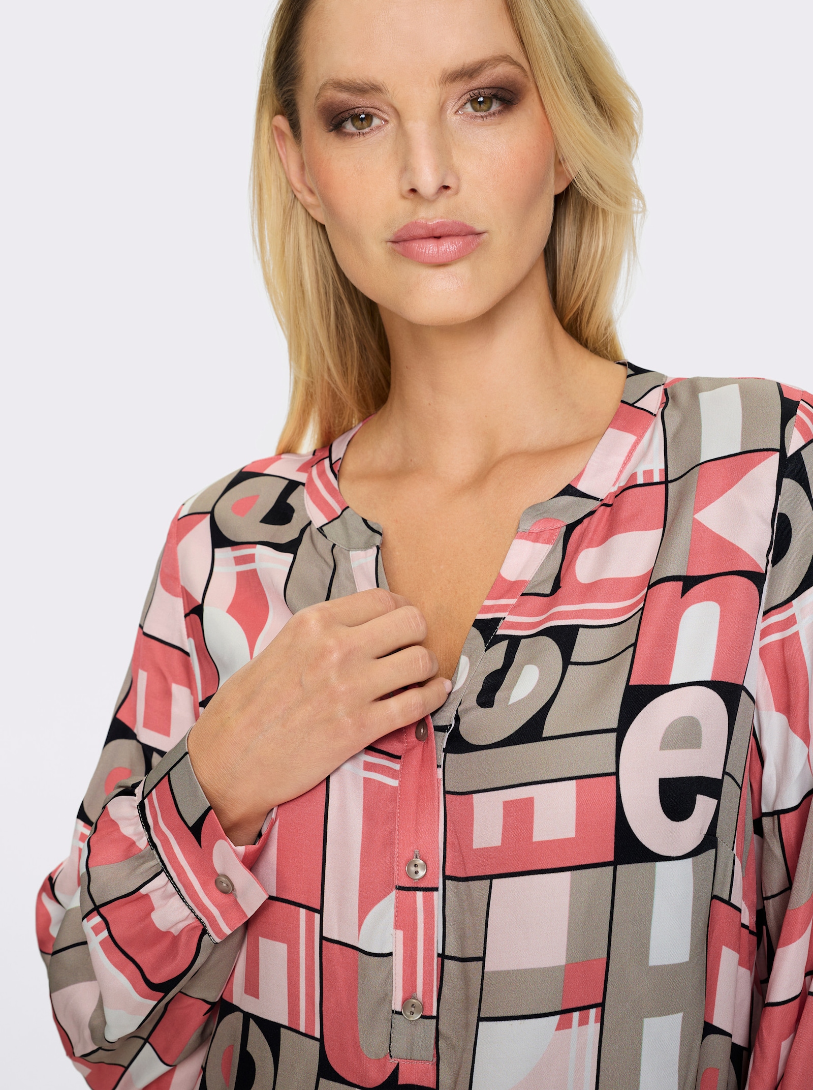 heine Druckbluse mit kurzer Knopfleiste - sesam-koralle-bedruckt