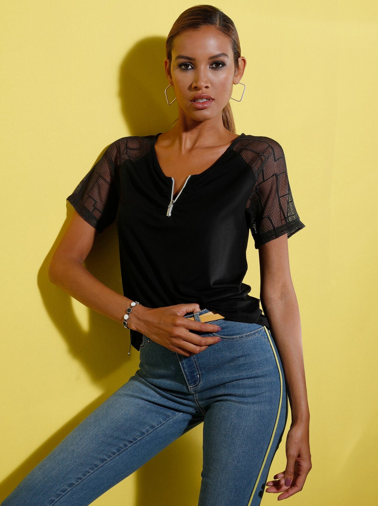 Kanten shirt - zwart