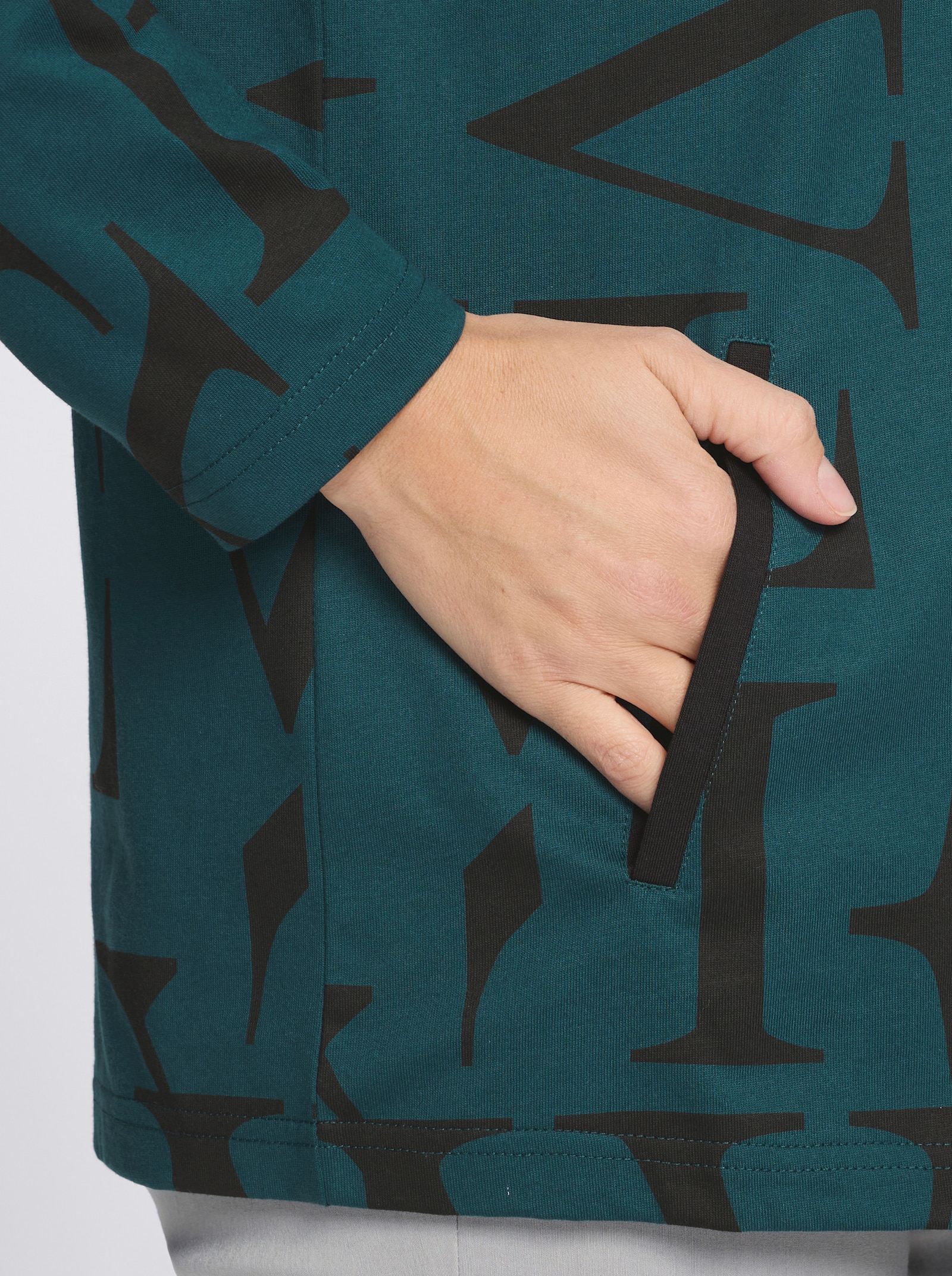 Shirtjacke mit Lettering-Druck - petrol-schwarz-bedruckt