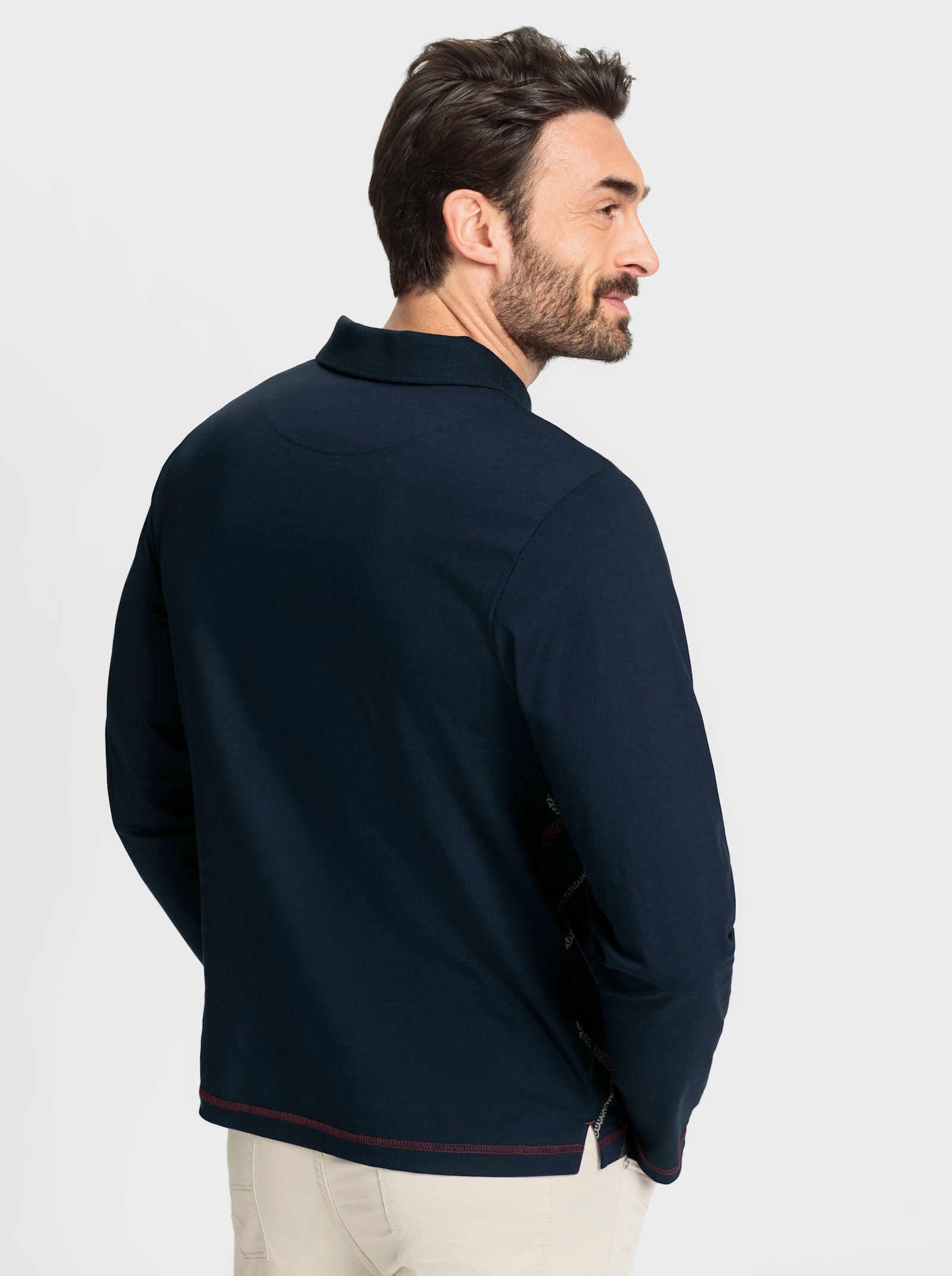 Marco Donati Langarm-Poloshirt mit Rauten-Muster - marine-bedruckt