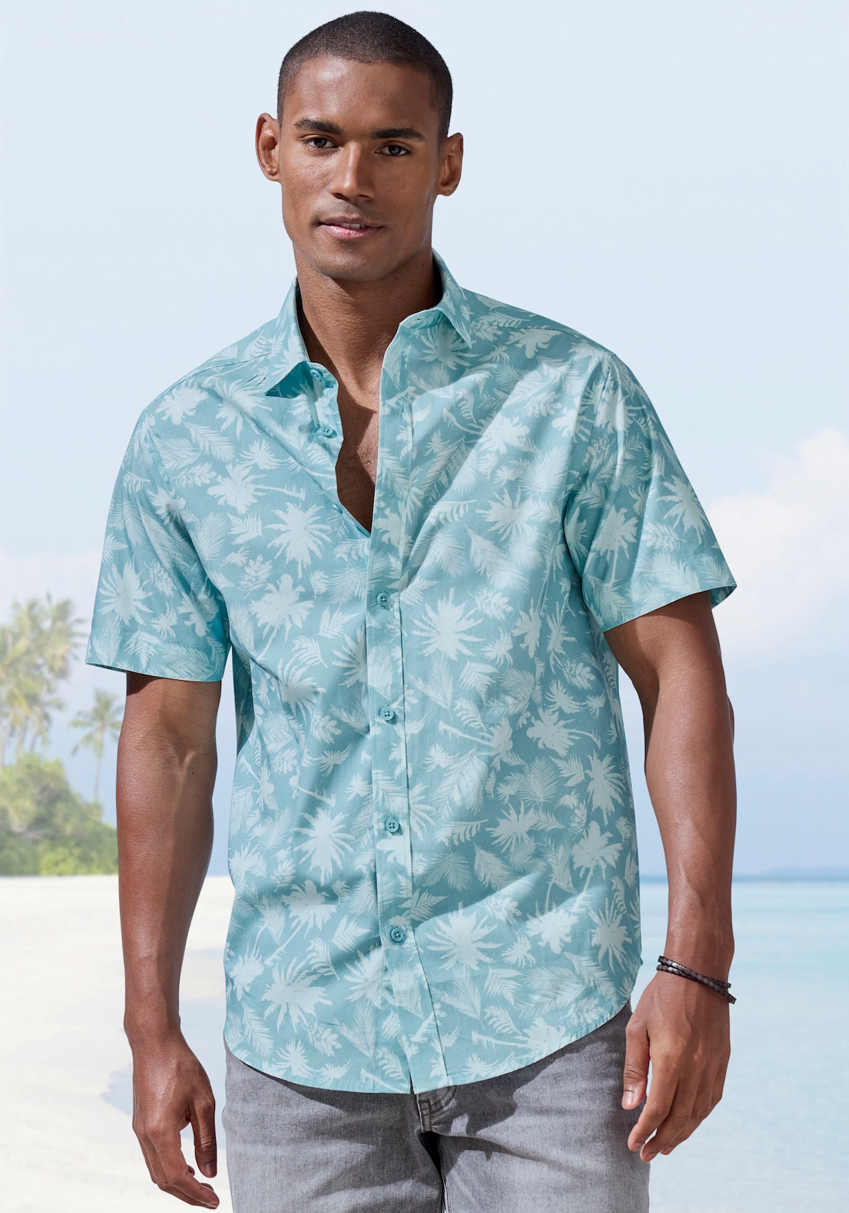 Beachtime Hawaiiaans overhemd - turquoise geprint