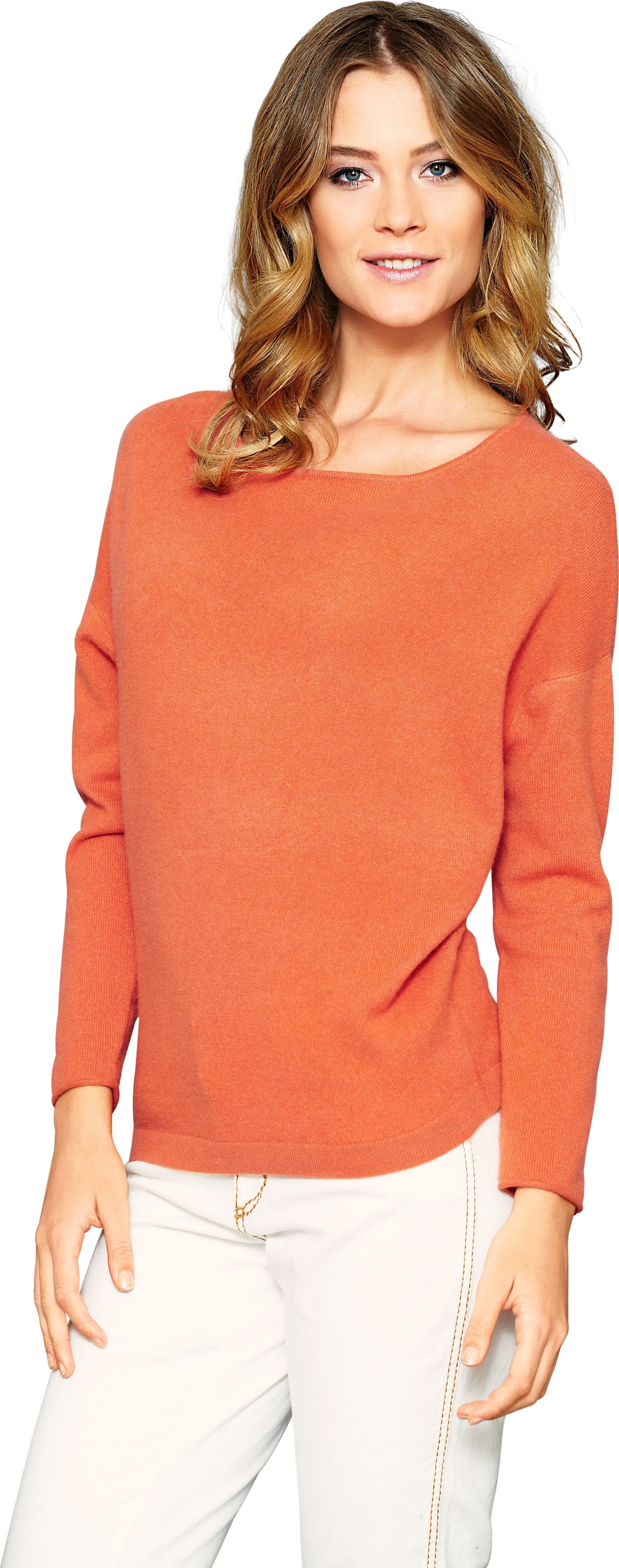 Style Me günstig Kaufen-Oversized Pullover in mandarin von heine. Oversized Pullover in mandarin von heine <![CDATA[Oversized Pullover Trend-Style in dezent überschnittener Kimono-Form. Aus feinstem Cashmere, leicht und edel. Großzügiger Rundhalsausschnitt.]]>. 