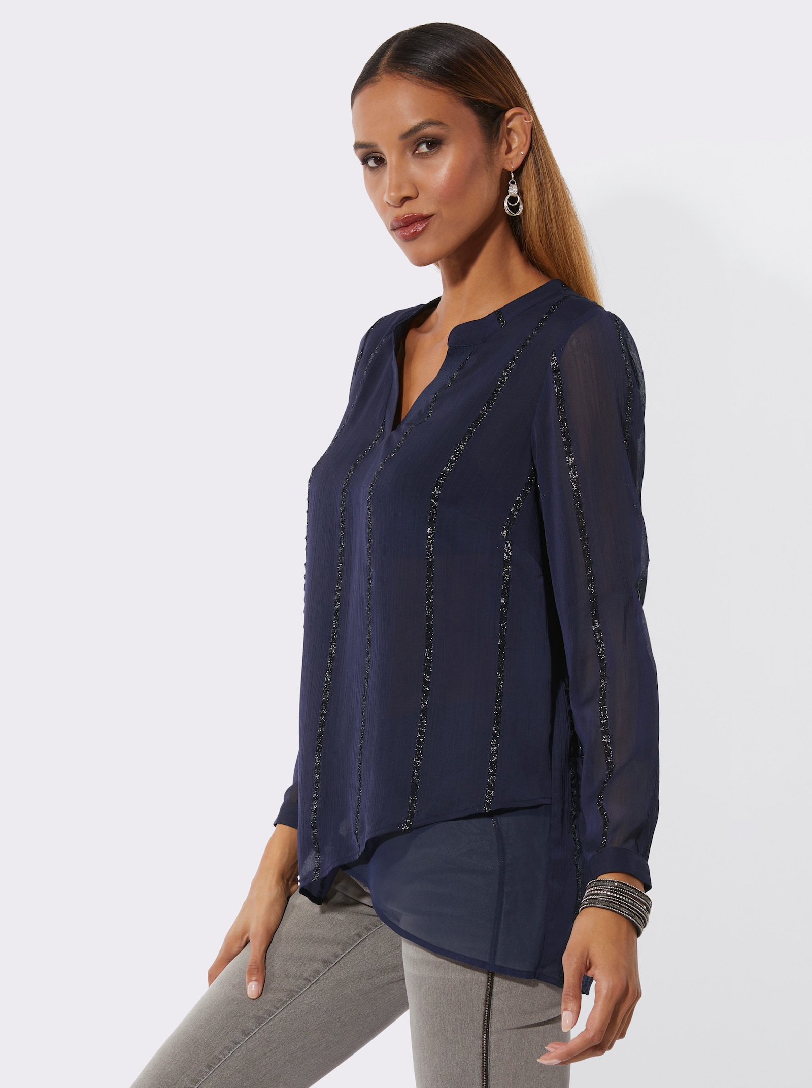 Longbluse mit Glanzstreifen - marine
