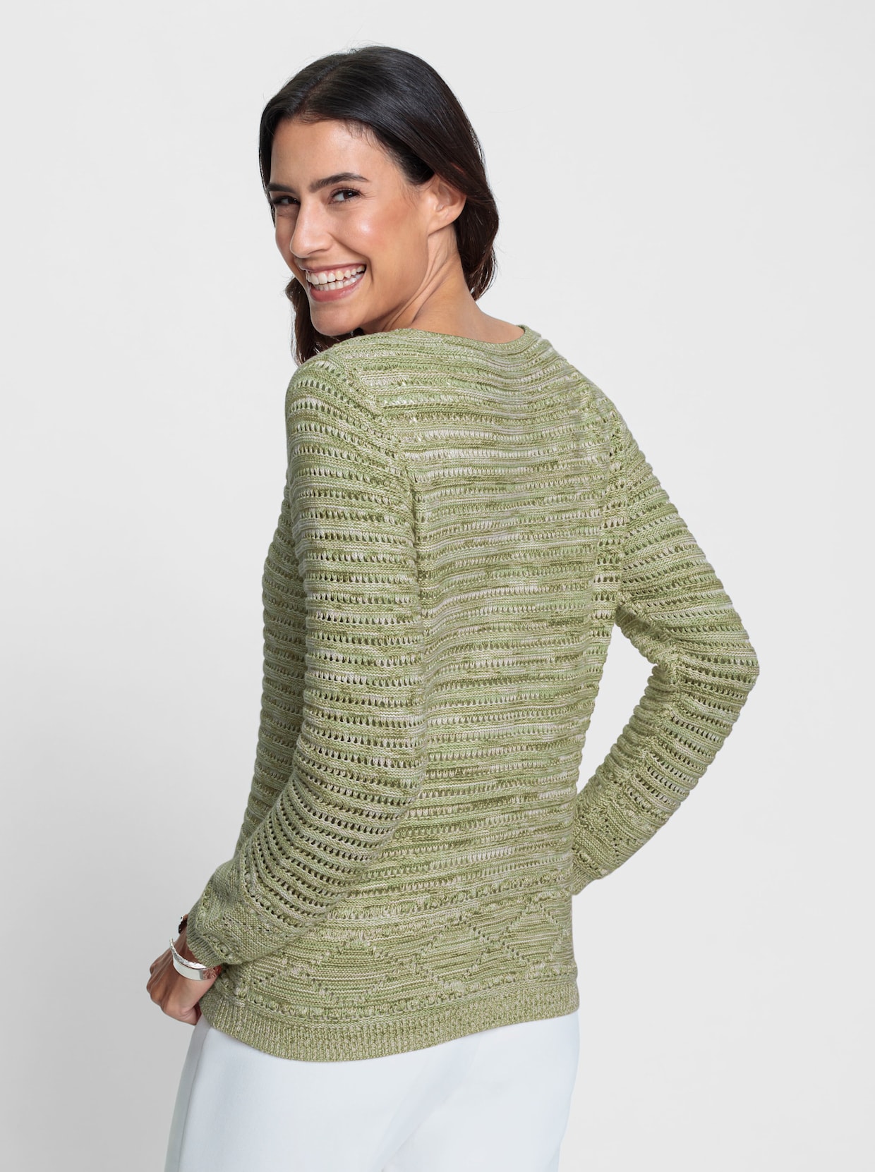 Pullover - ecru/lindegroen gemêleerd