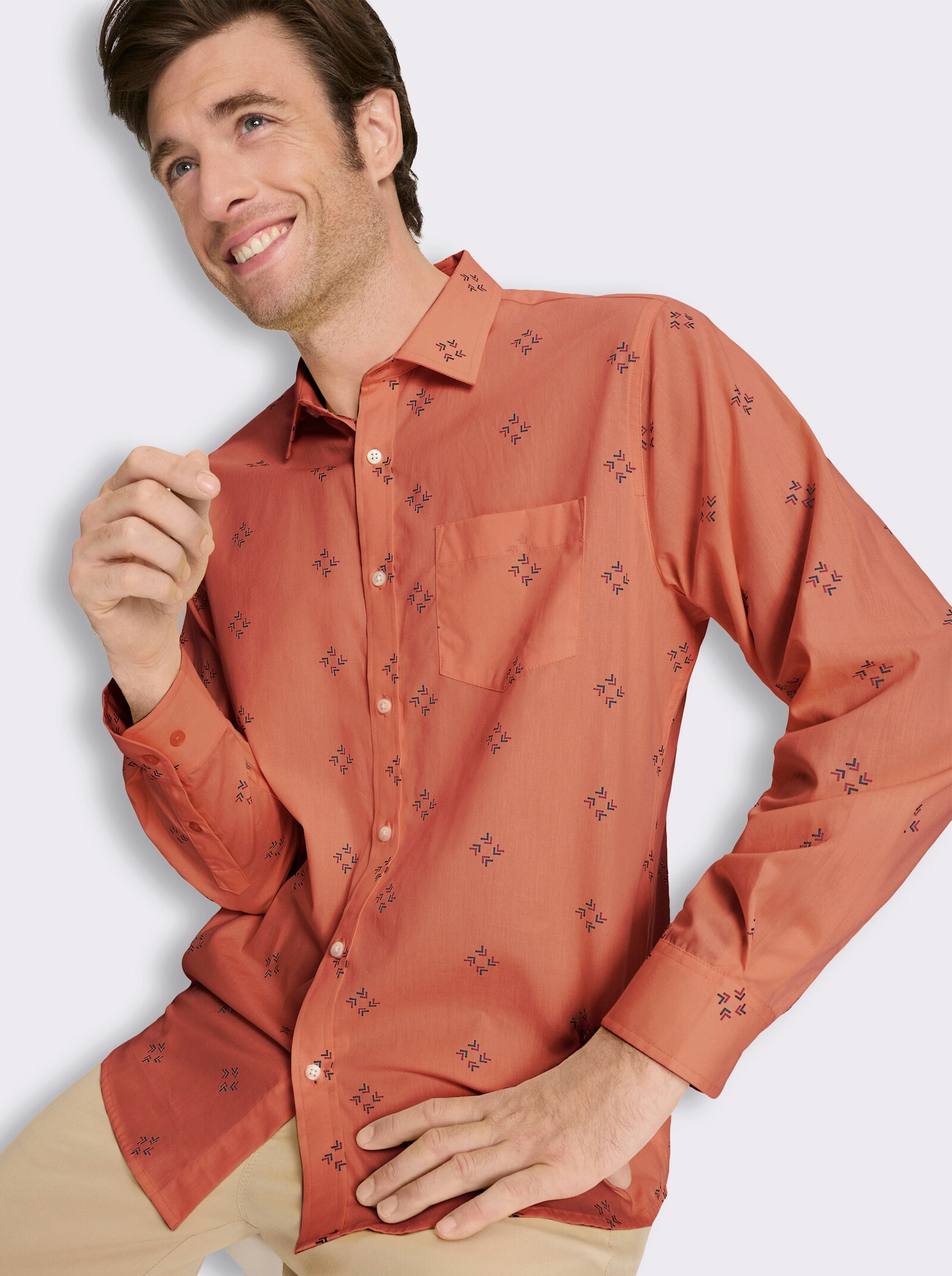 Langarmhemd mit Allover-Print - papaya
