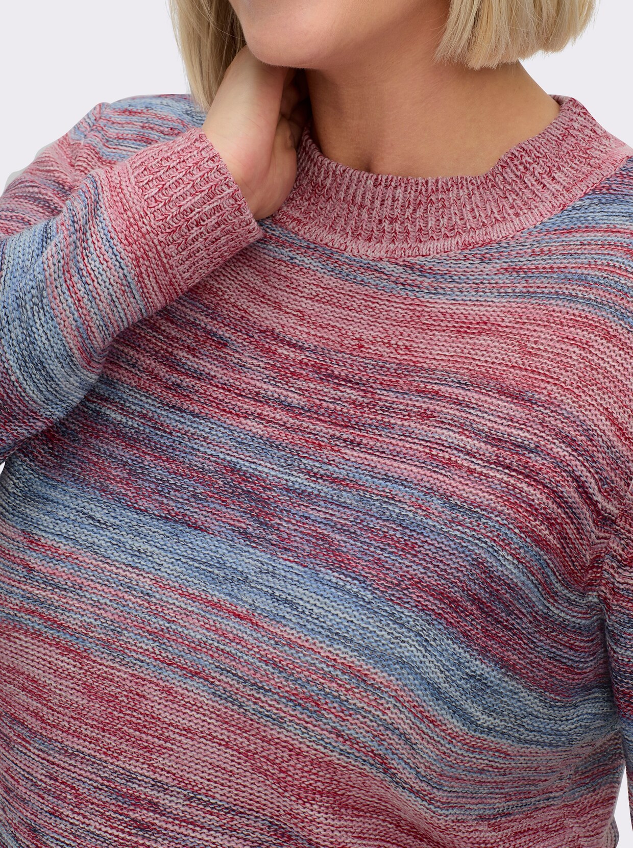 Stehkragenpullover in Melange-Optik - altrosa-mittelblau-meliert