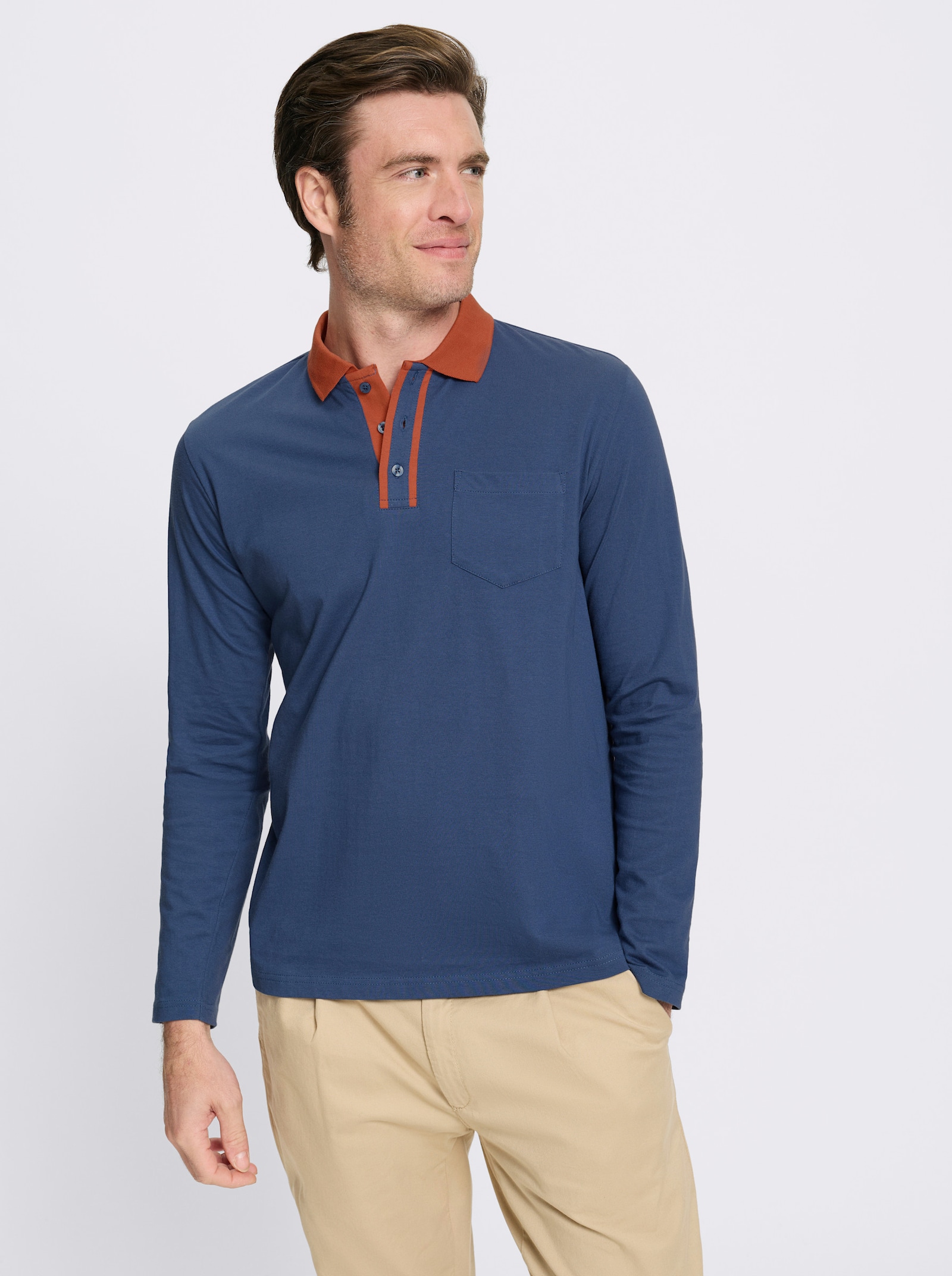 Catamaran Langarm-Poloshirt - jeansblau