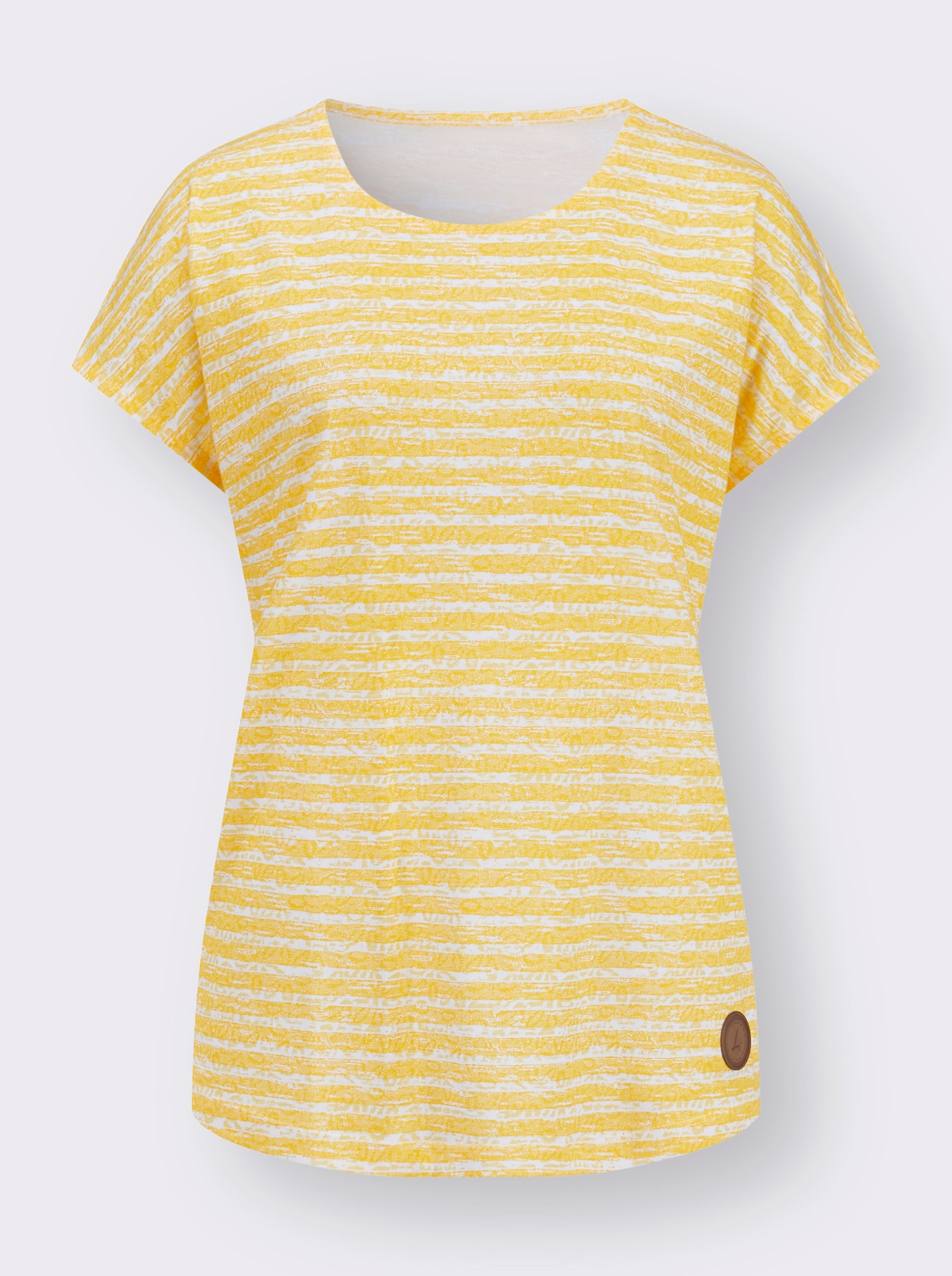 Rundhalsshirt mit weicher Baumwolle - sonnengelb-ecru-geringelt