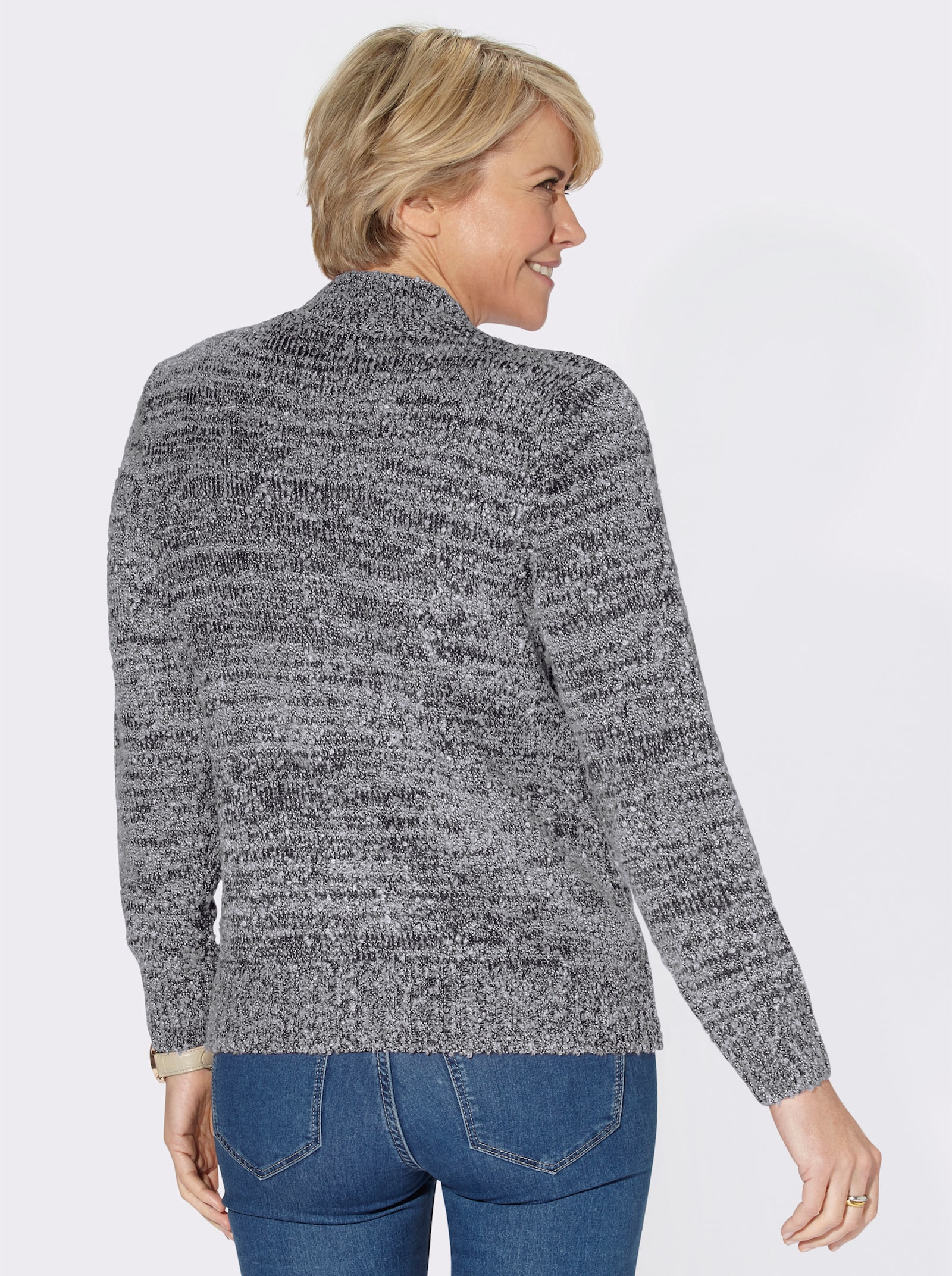 Stehkragenpullover passformgerecht gestrickt - schwarz-meliert