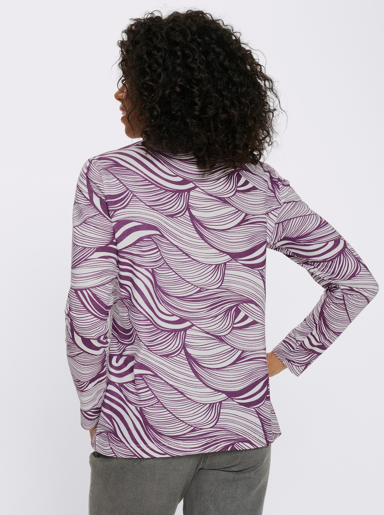 Rollkragenshirt aus reiner Baumwolle - traube-ecru-bedruckt