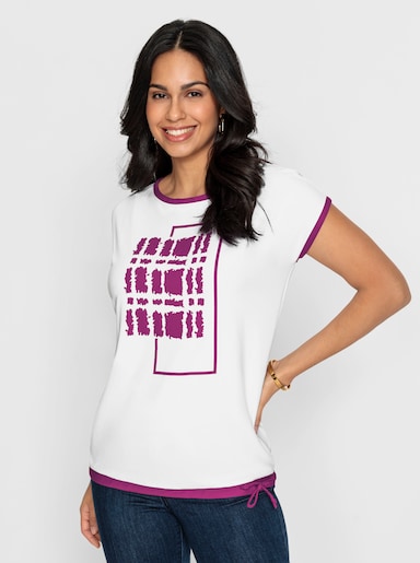 Print-Shirt mit U-Boot-Ausschnitt - ecru-magenta-bedruckt