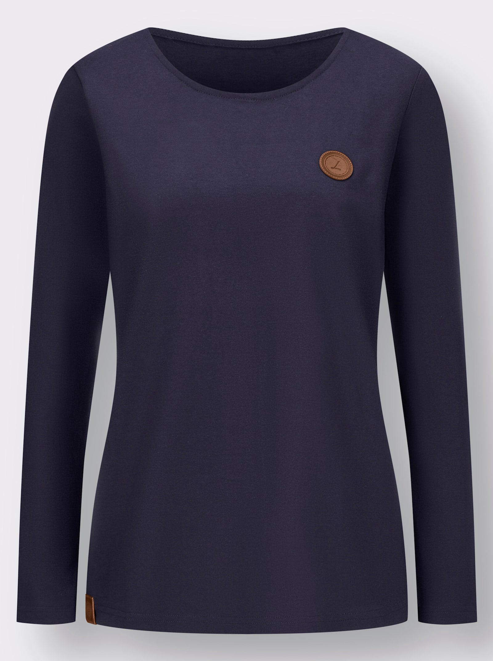 Longsleeve mit paspeliertem Rundhals-Ausschnitt - marine