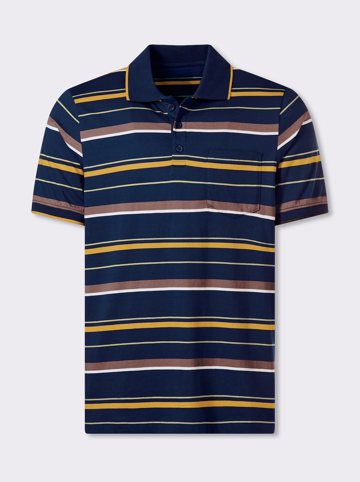 Marco Donati Kurzarmshirt - dunkelblau-ocker-gestreift