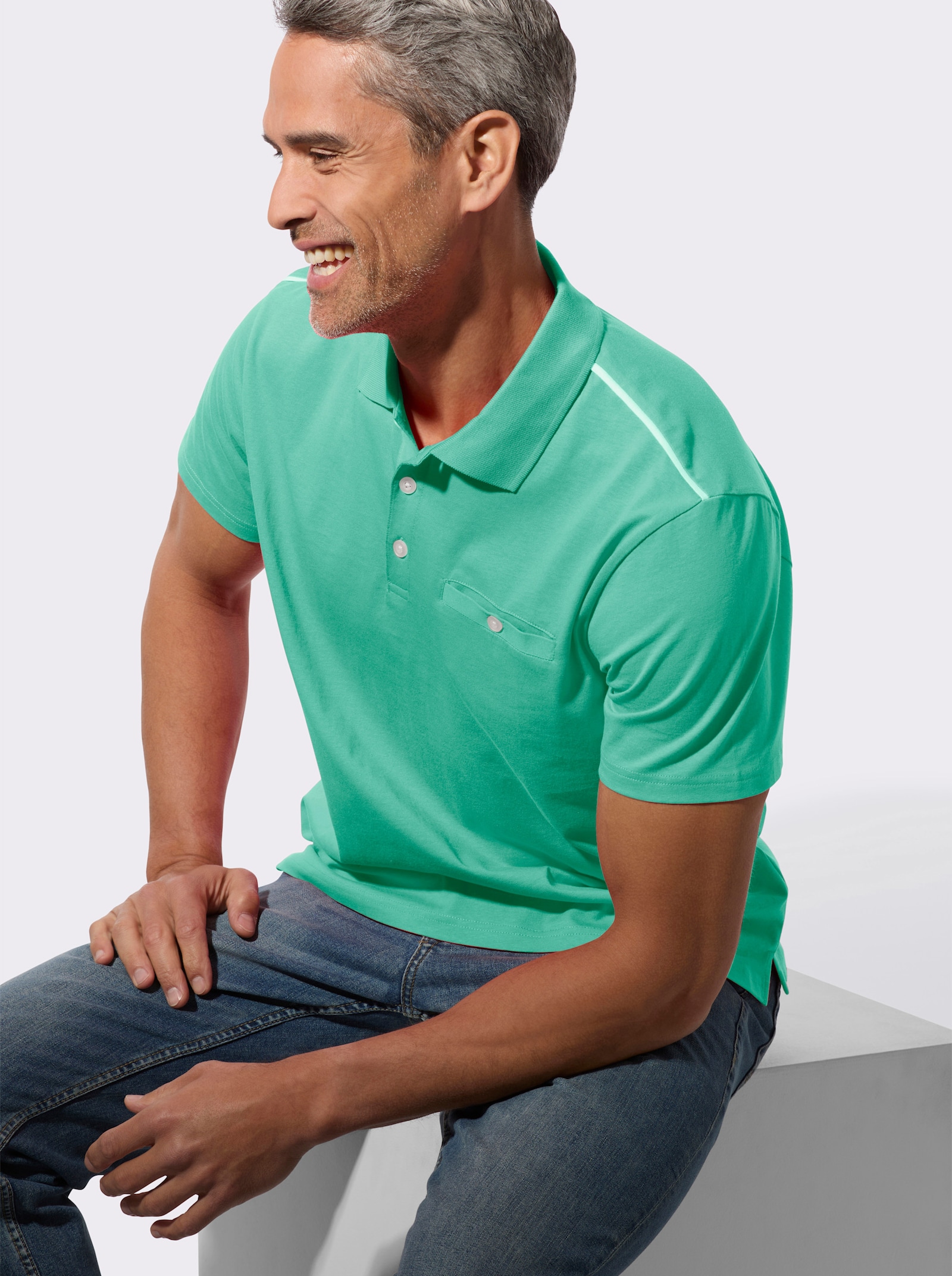 Poloshirt met knoopsluiting - blauwgroen