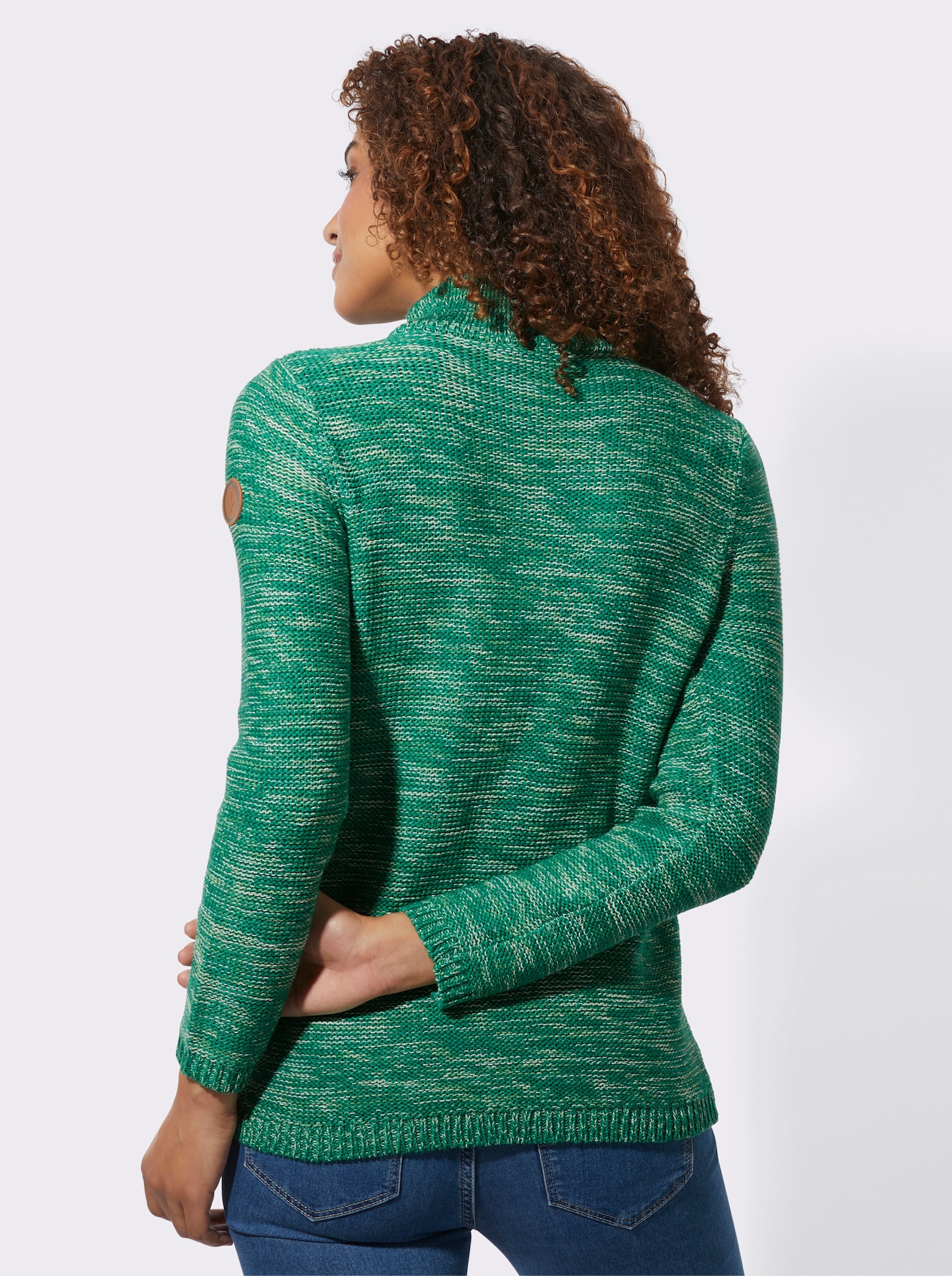 Troyer mit gerippten Abschlüssen - grün-meliert