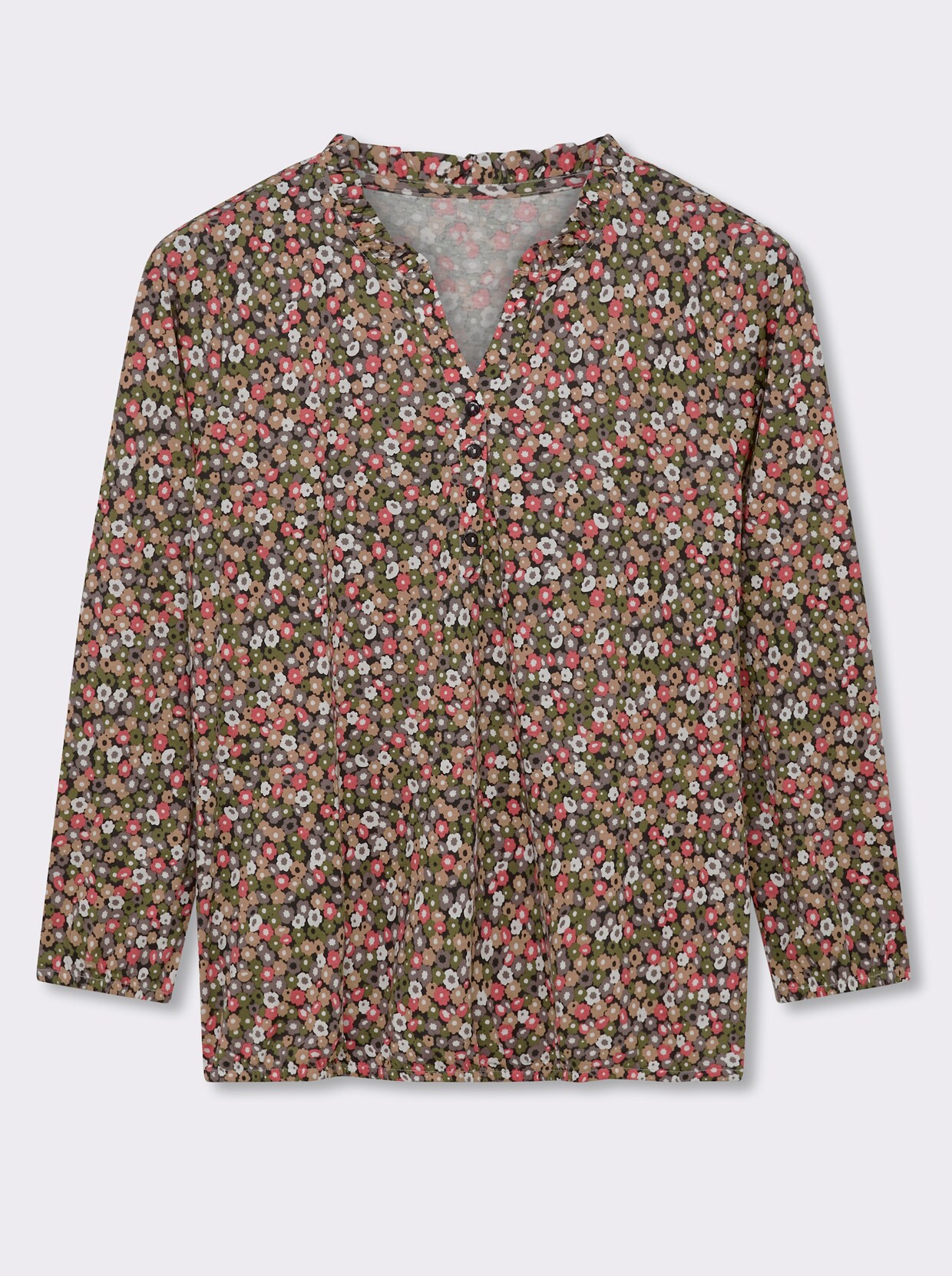 Print-Shirt mit Rüschen - grapefruit-oliv-bedruckt