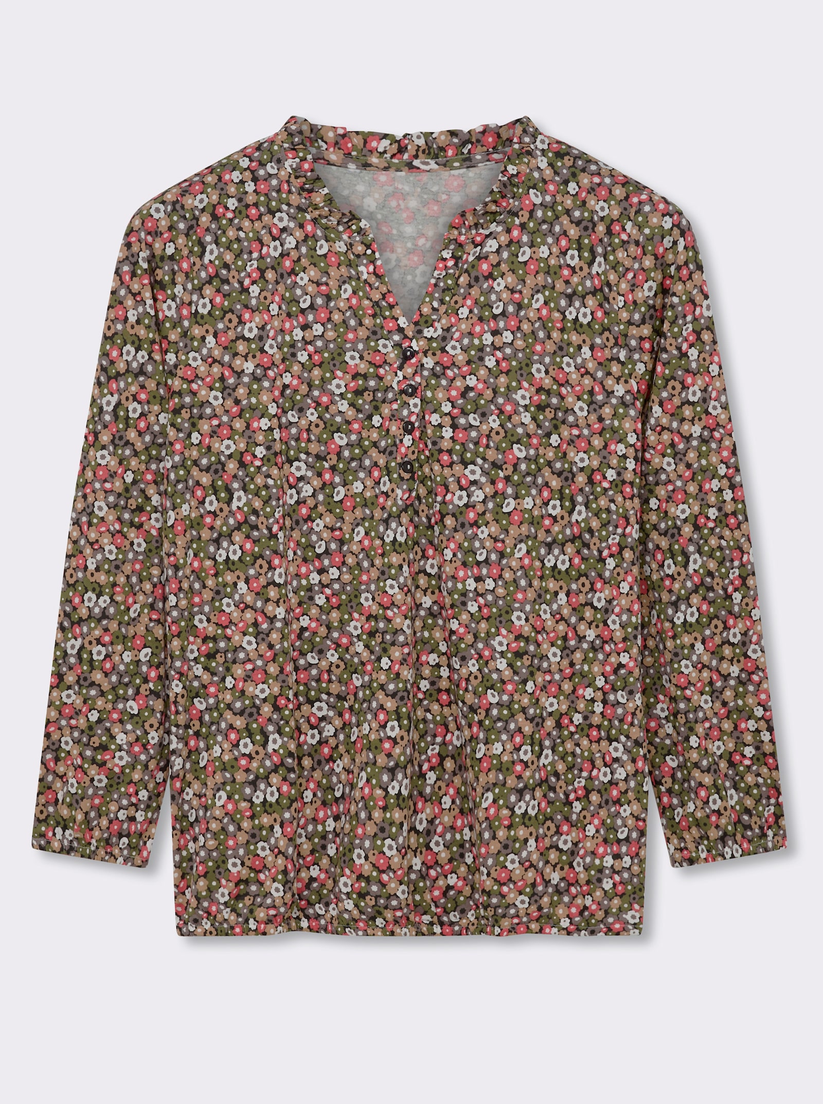 Print-Shirt mit Rüschen - grapefruit-oliv-bedruckt