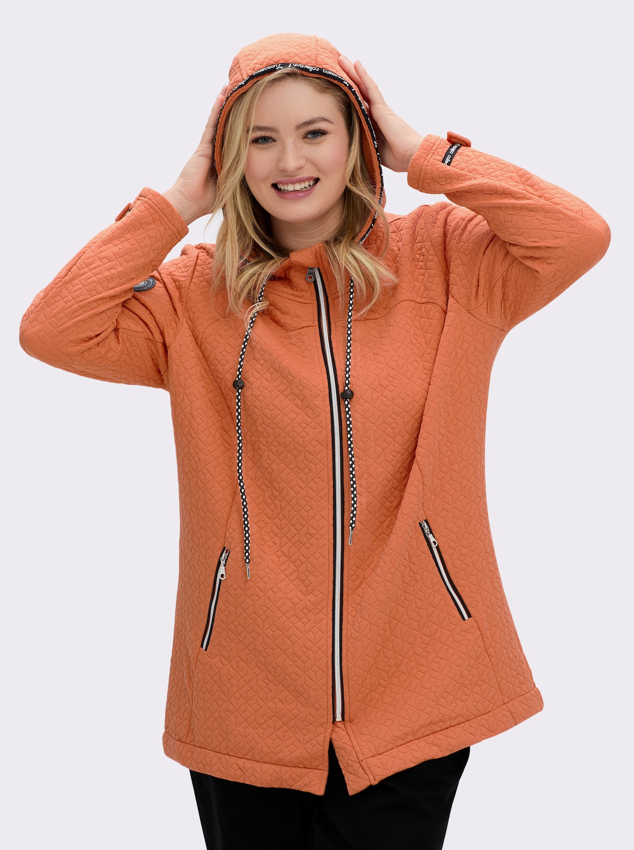 Shirtjacke in strukturierter Qualität, kontrastfarbene Details - papaya