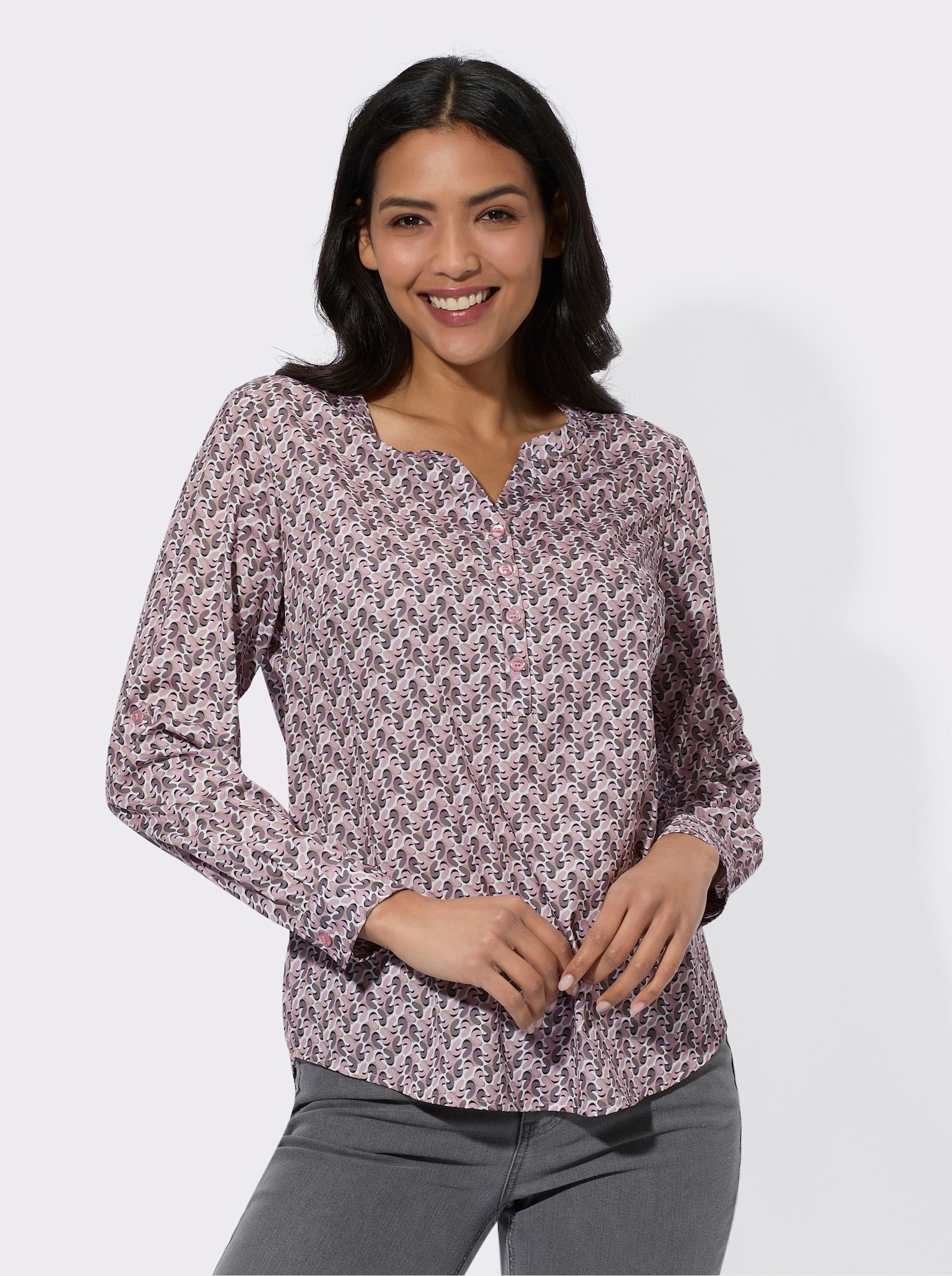 Bekväm blus m minimönster - malva-mörk mullvad-tryck