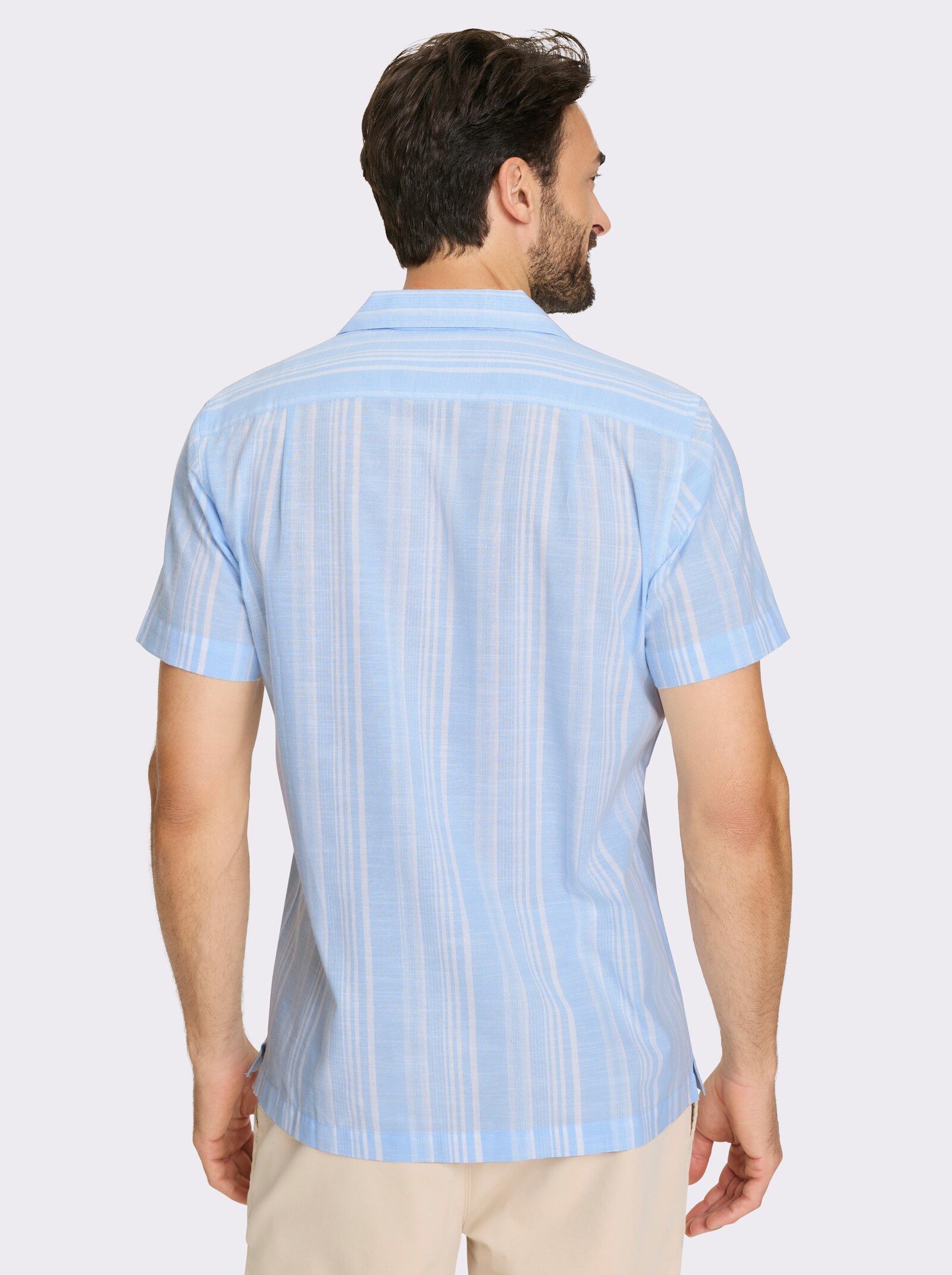 Catamaran Kurzarmhemd mit Streifen-Dessin, garngefärbt - hellblau-weiss-gestreift