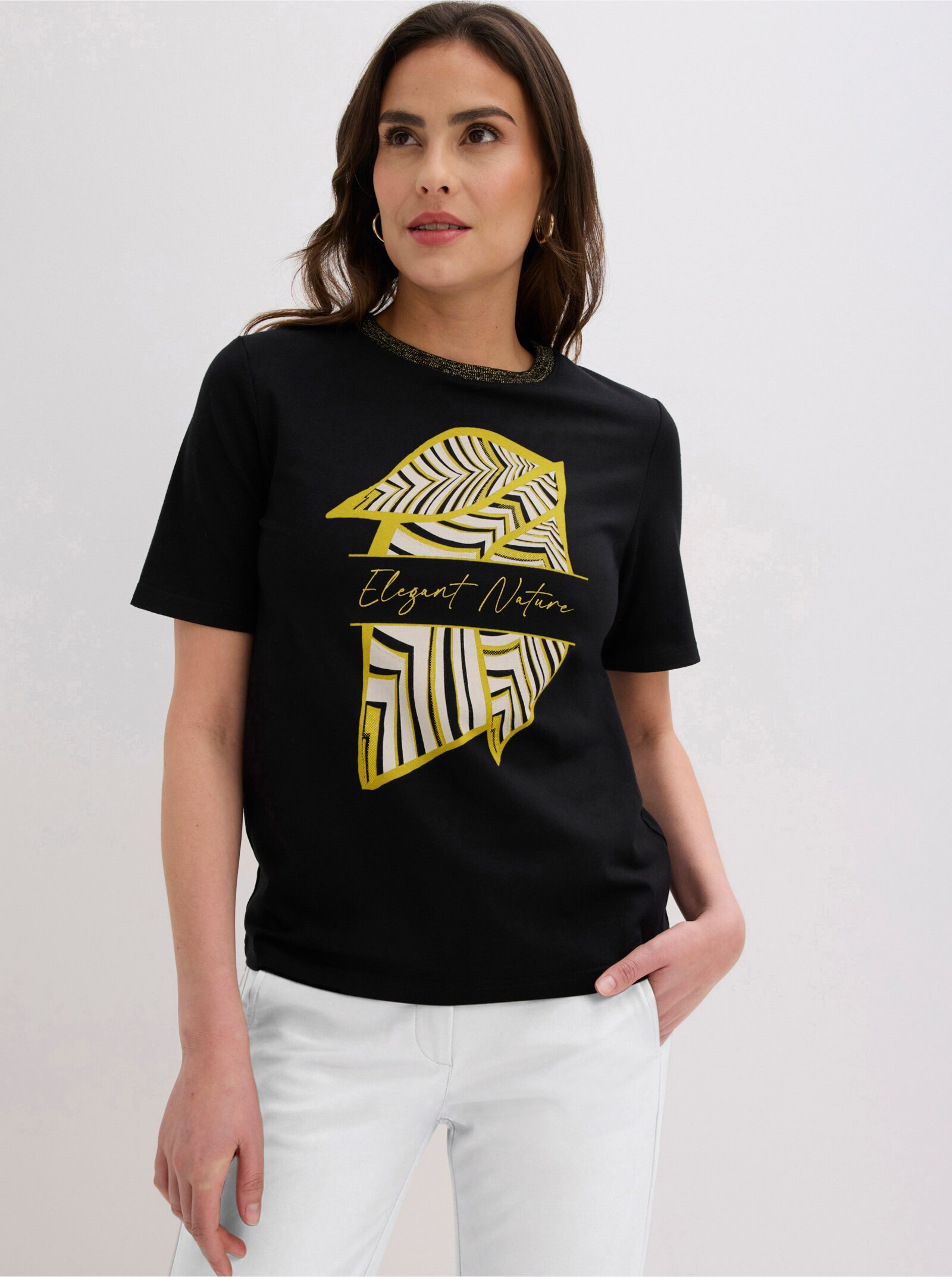 Rundhalsshirt mit Glitzerdruck - schwarz