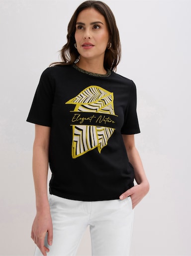 Rundhalsshirt mit Glitzerdruck - schwarz