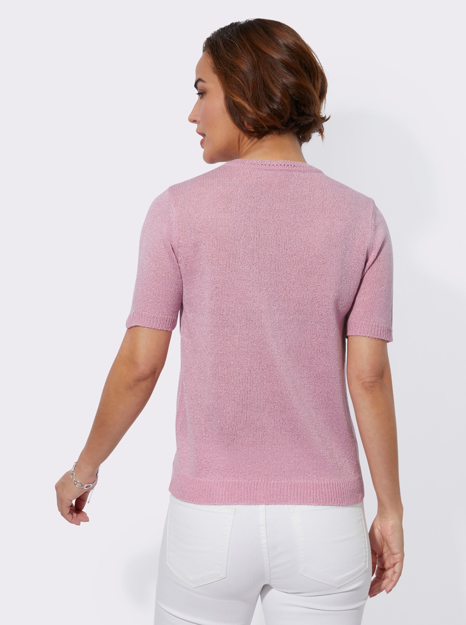 Bouclé-pullover in ajourpatroon - roze