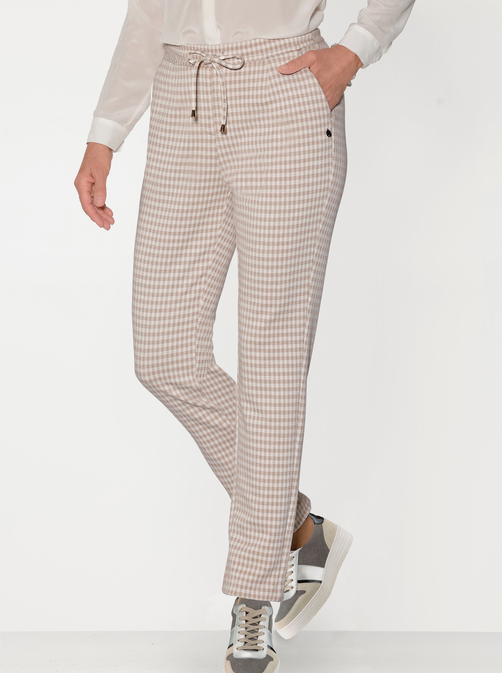 CREATION L PREMIUM Jogg Pants mit Jacquard-Karomuster - beige-ecru-kariert