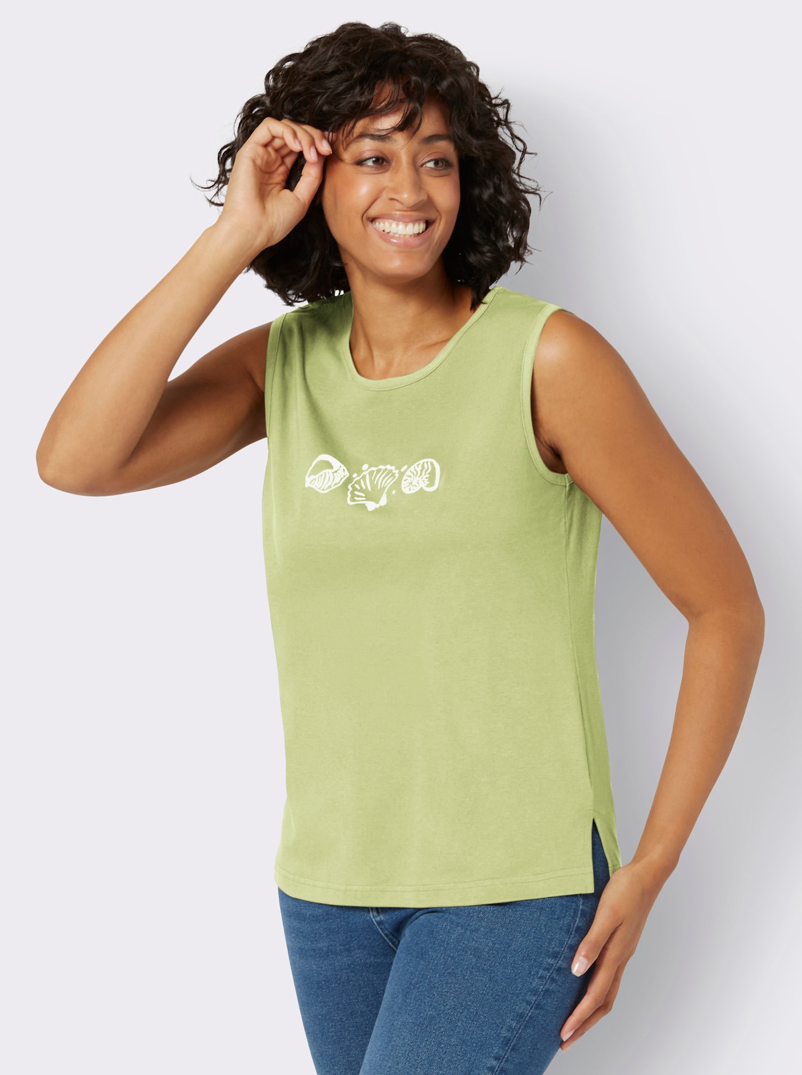 Tričkový top, bočné rázporky - pistáciová