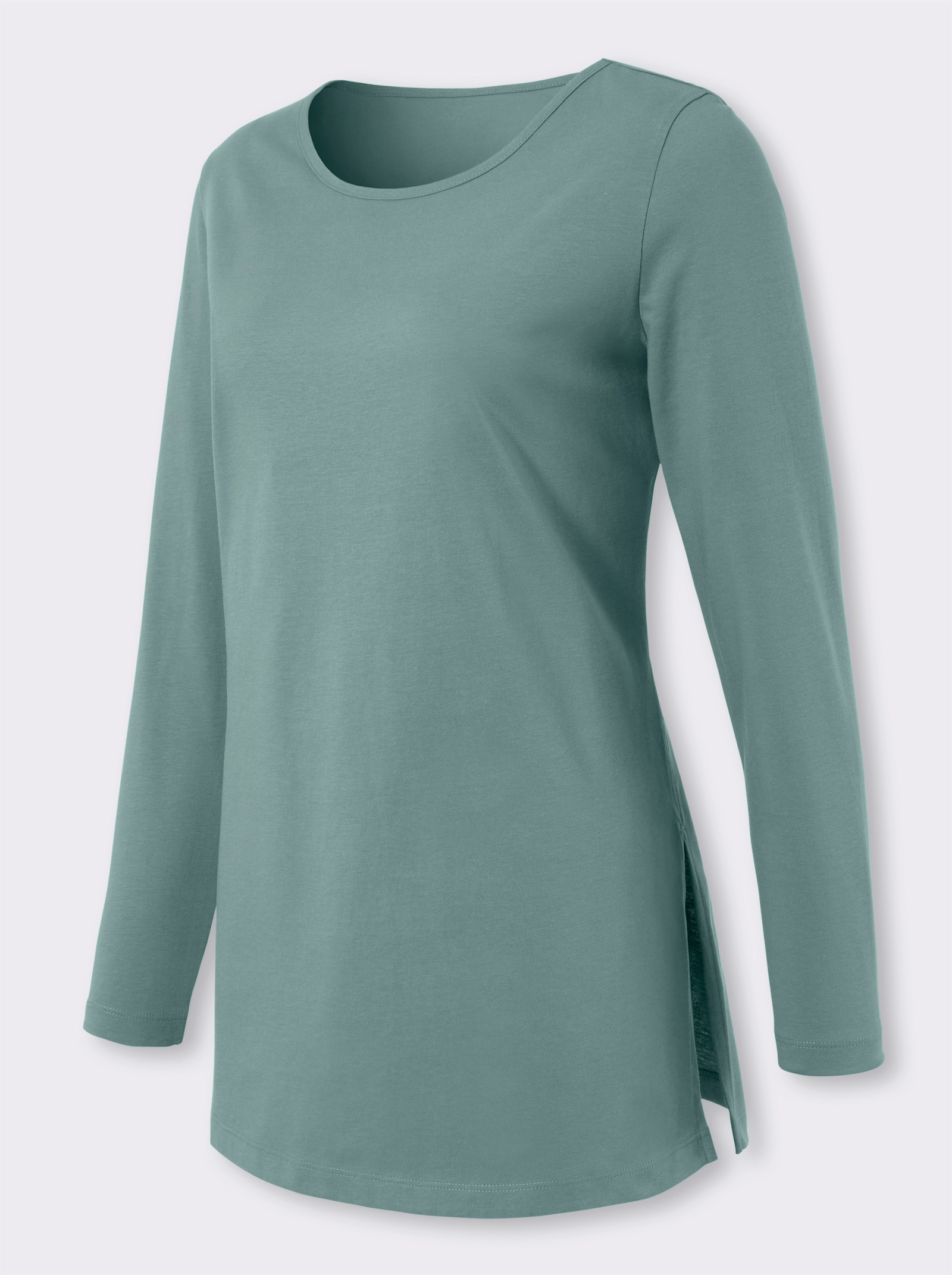 Langarmshirt mit hohen Seitenschlitzen - jade